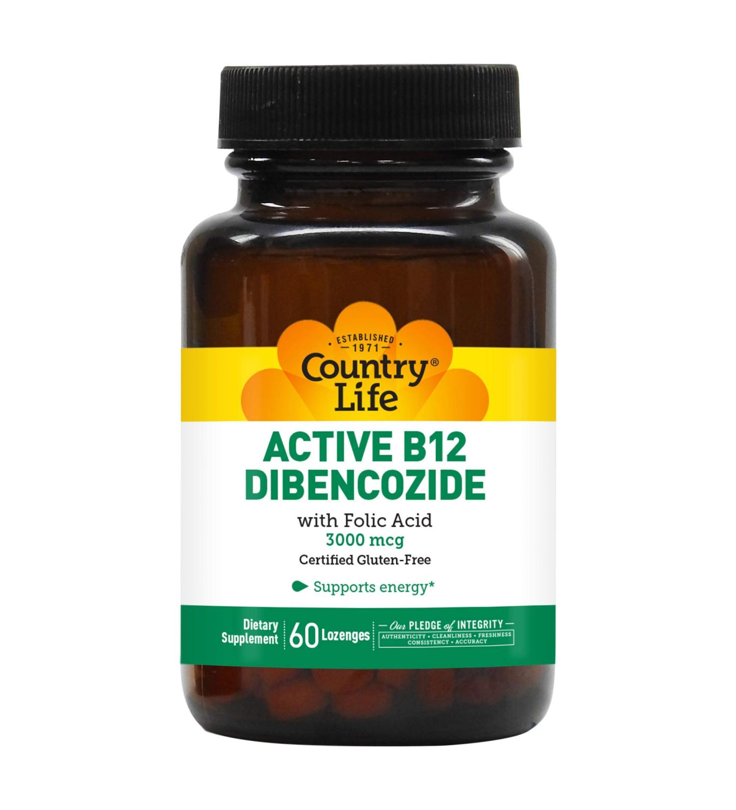 Country Life Active B12 Dibencozide 3000 mcg - 60 Lozenges | Boost Energy & Vitality - Buy Online on GoSupps.com