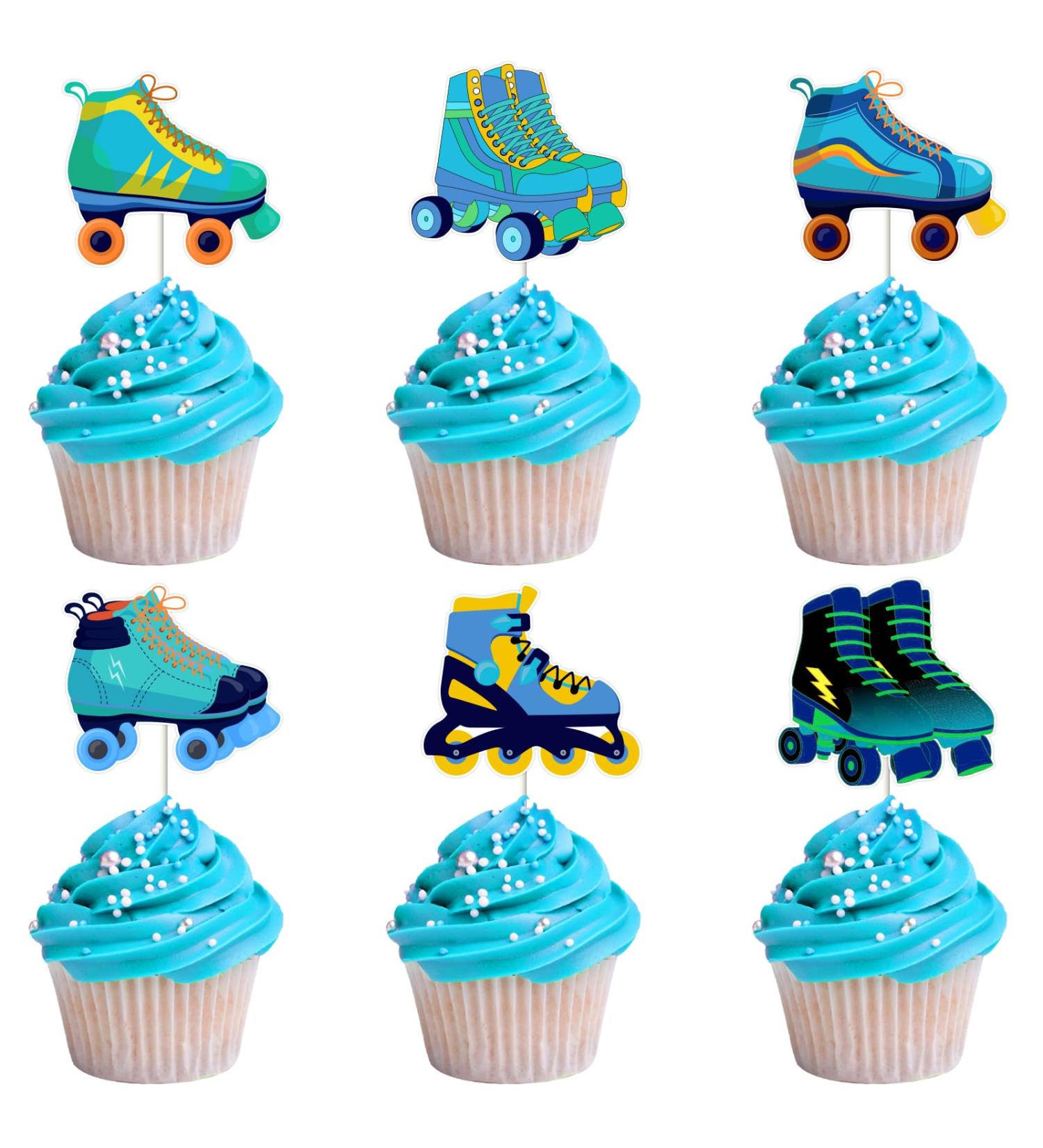 Fangleland 36 Pieces Roller Skates Cupcake Toppers for Boys - Sports Theme Party Dessert Picks Roll Skating Birthday Party Baby Shower Gender Reveal Decorations Blue - Buy Online on GoSupps.com