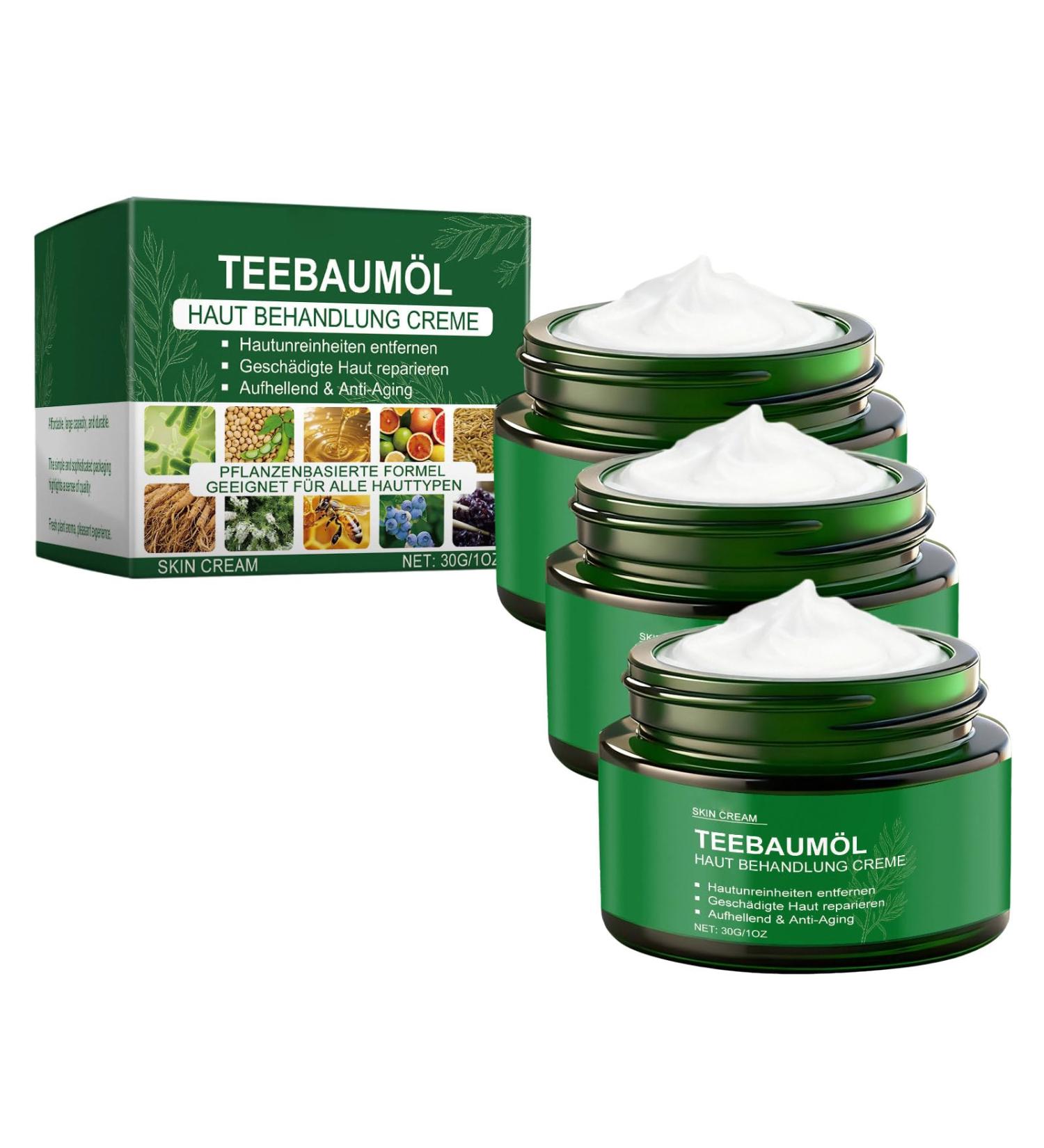 Tea Tree Oil Skin Care Cream Tea Tree Oil Cream Natural cosmetics for the care of impure skin for all skin types 3 pieces 1 3 pieces 30g 1er Pack - Buy Online on GoSupps.com