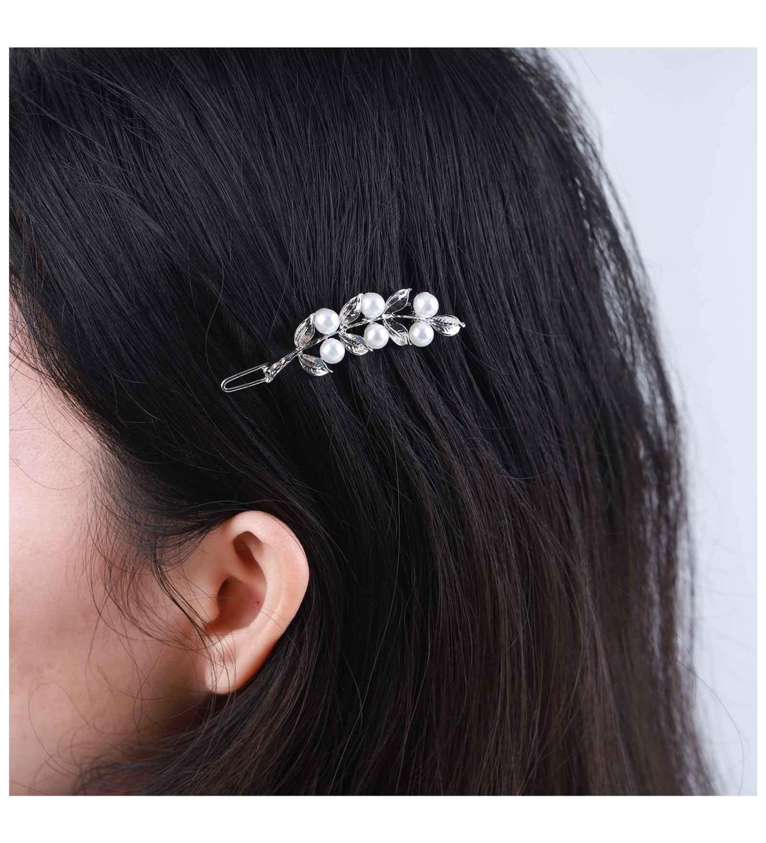 Inilbran Vintage Pearl Leaf Hair Clips Silver Pearl Wedding Hair Barrette Clip French Olive Leaf Pearl Hairpin Clip Pearl Leaf Hair Pins Decorative Headwear Pearl Head Clip Accessories for Women - Buy Online on GoSupps.com