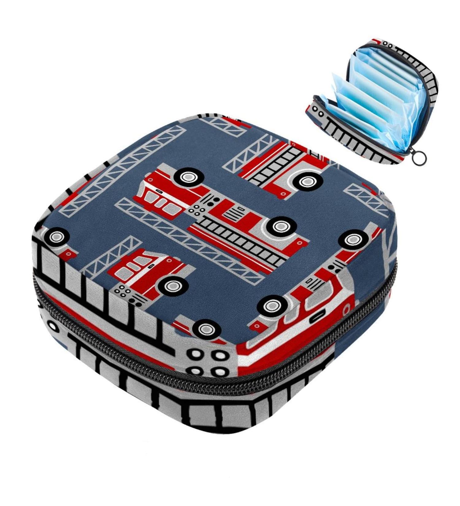 Shop Muooum Menstrual Artery Bag | Cartoon Fire Engine Pattern - Zippered Flap Pocket for Women & Girls - Perfect Tampon Organizer - Buy Online on GoSupps.com