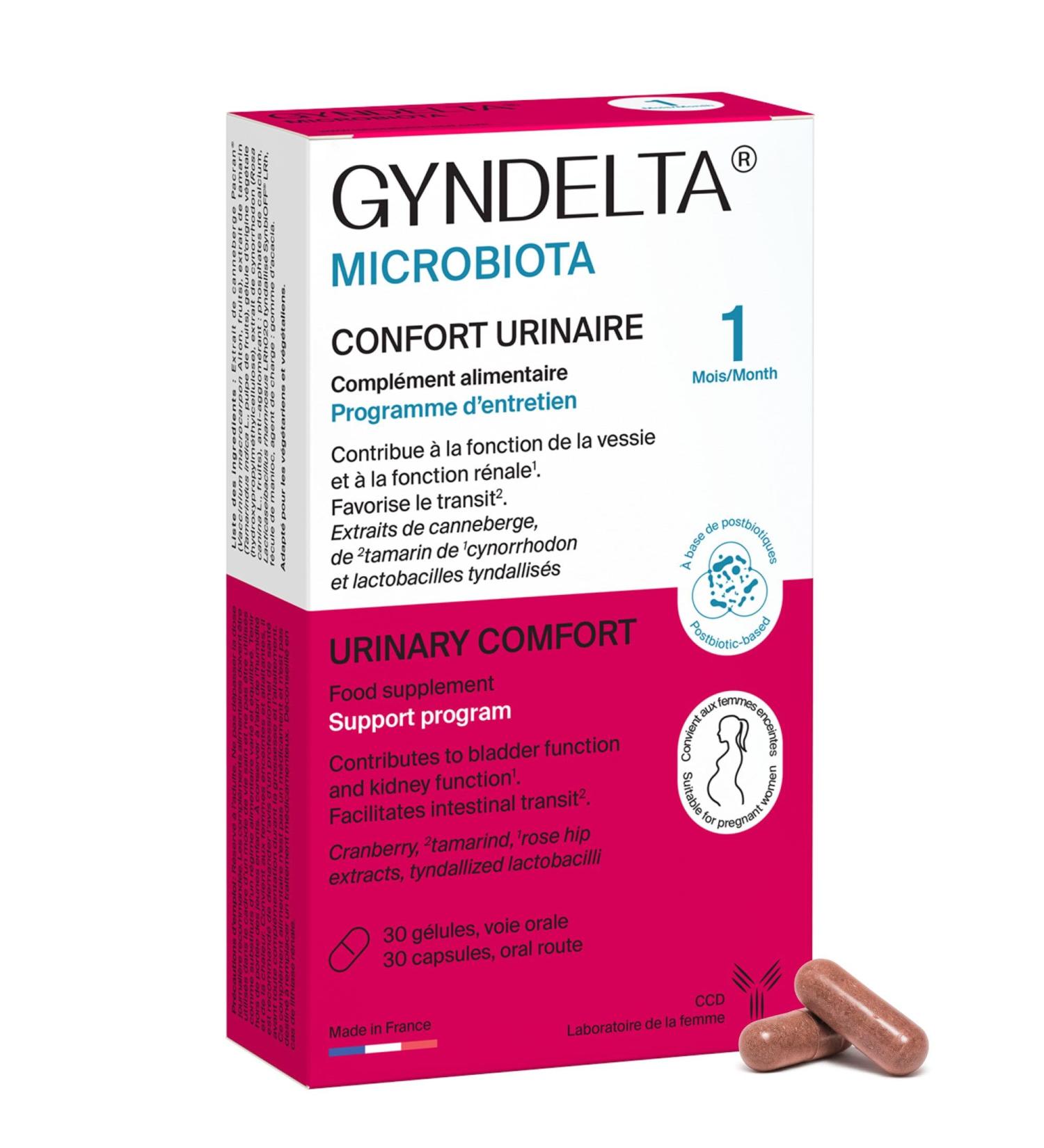 GYNDELTA Microbiota | Confort urinaire et digestif de la femme | Canneberge Pacran Tamarin Cynorrhodon & probiotiques | 30 g lules v g tales | Cure 1 mois | Fabriqu en France - Buy Online on GoSupps.com