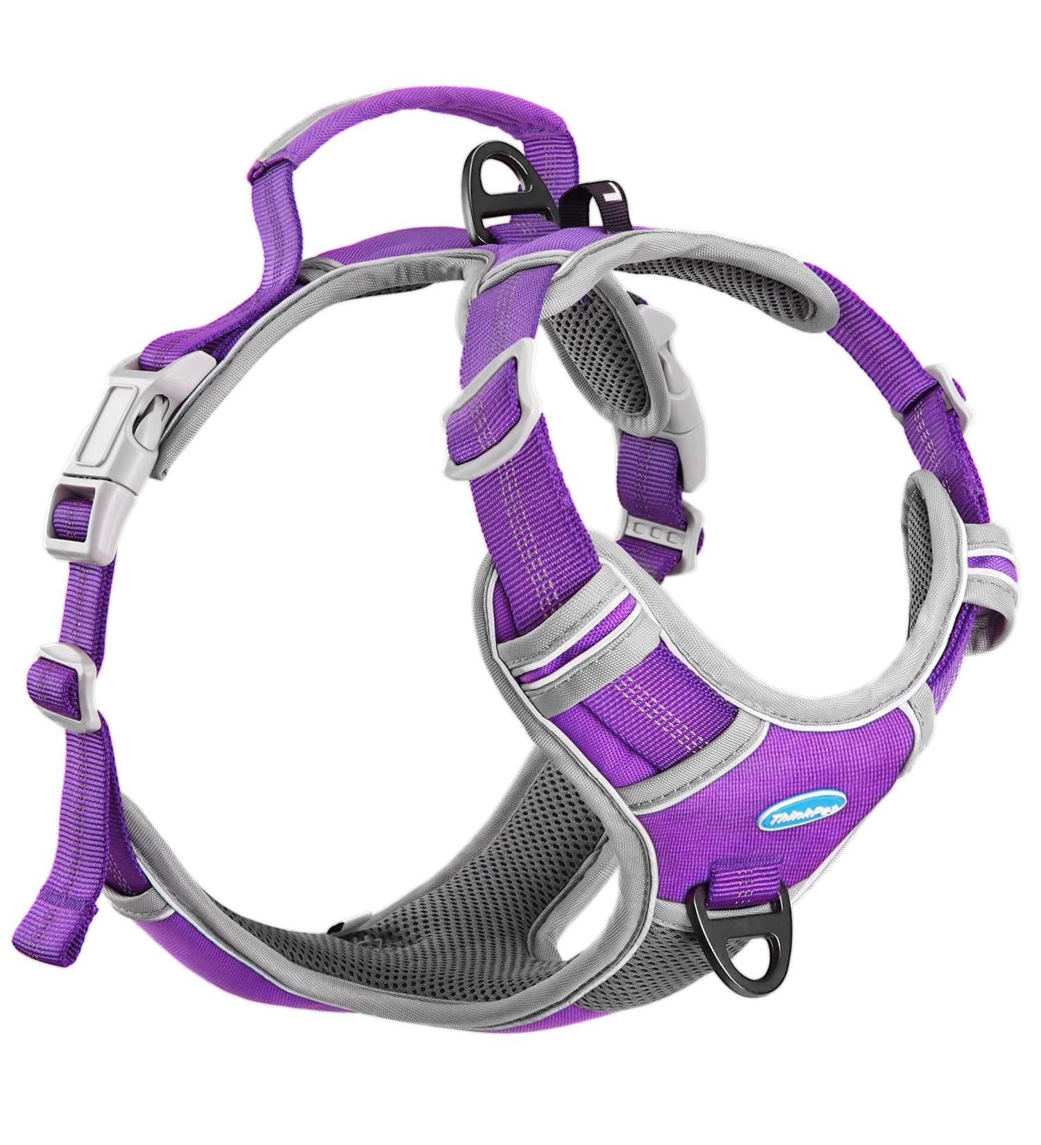 Thinkpet Anti Zug Dog Harness - Adjustable Breathable No Choke Reflective & Control Handle - Purple Medium (1 Pack) - Ideal for Comfortable Pet Walks - Buy Online on GoSupps.com