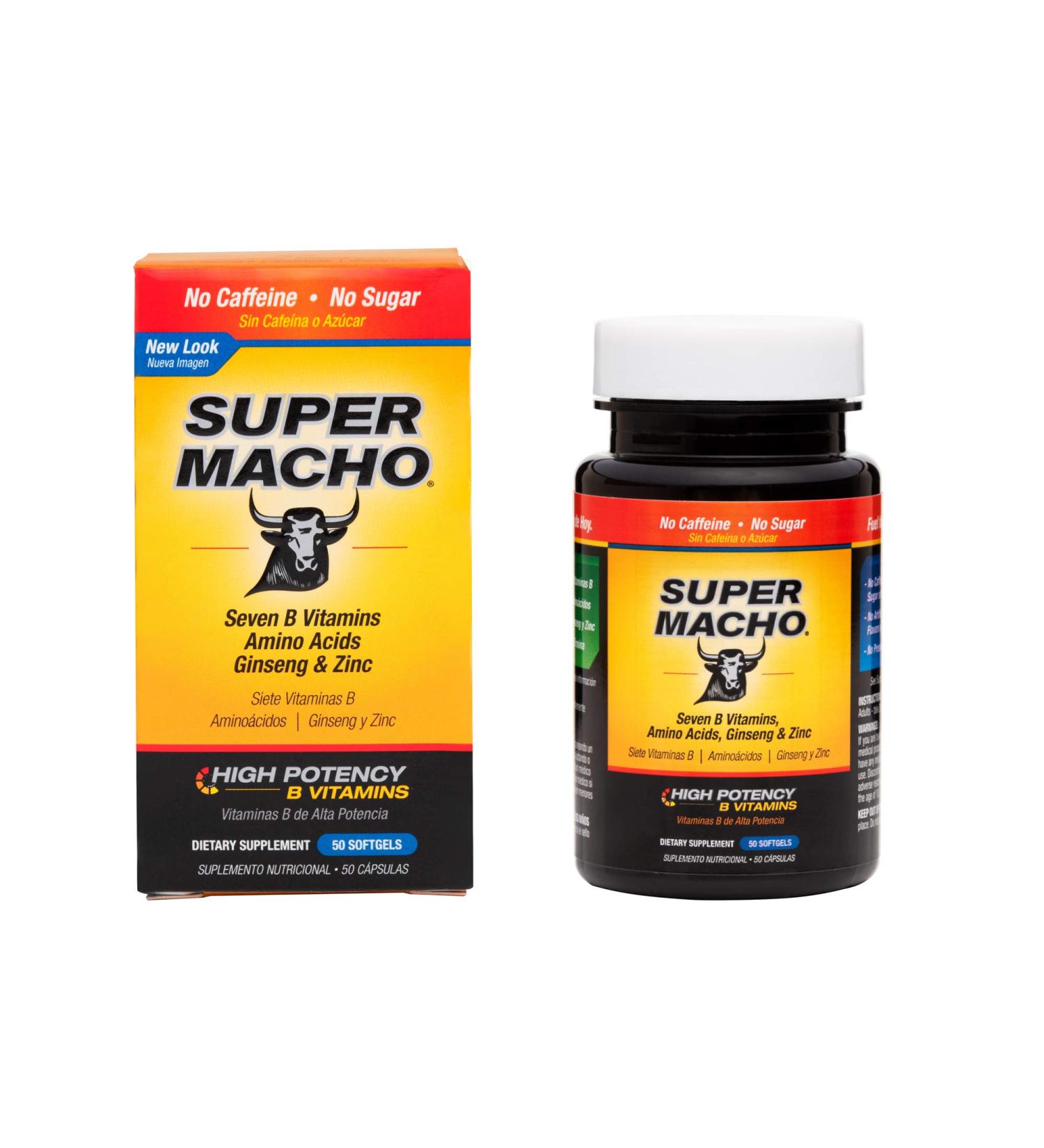 Super Macho Dietary Supplement with High Potency Zinc & 7 B Vitamins - Made in USA, 50 Softgels (1 Pack) - Buy Online on GoSupps.com