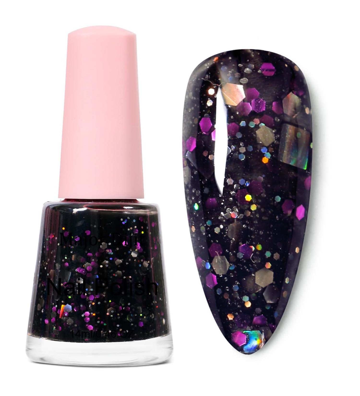 Glitter Nail Polish - Jelly Nail Polish - Black Translucent Nail Varnish with Glitter - Quick Dry Nail Varnish - Sequins Long Lasting Chip Resistant Nail Polish for Women Girls DIY Nail Art black glitter - Buy Online on GoSupps.com
