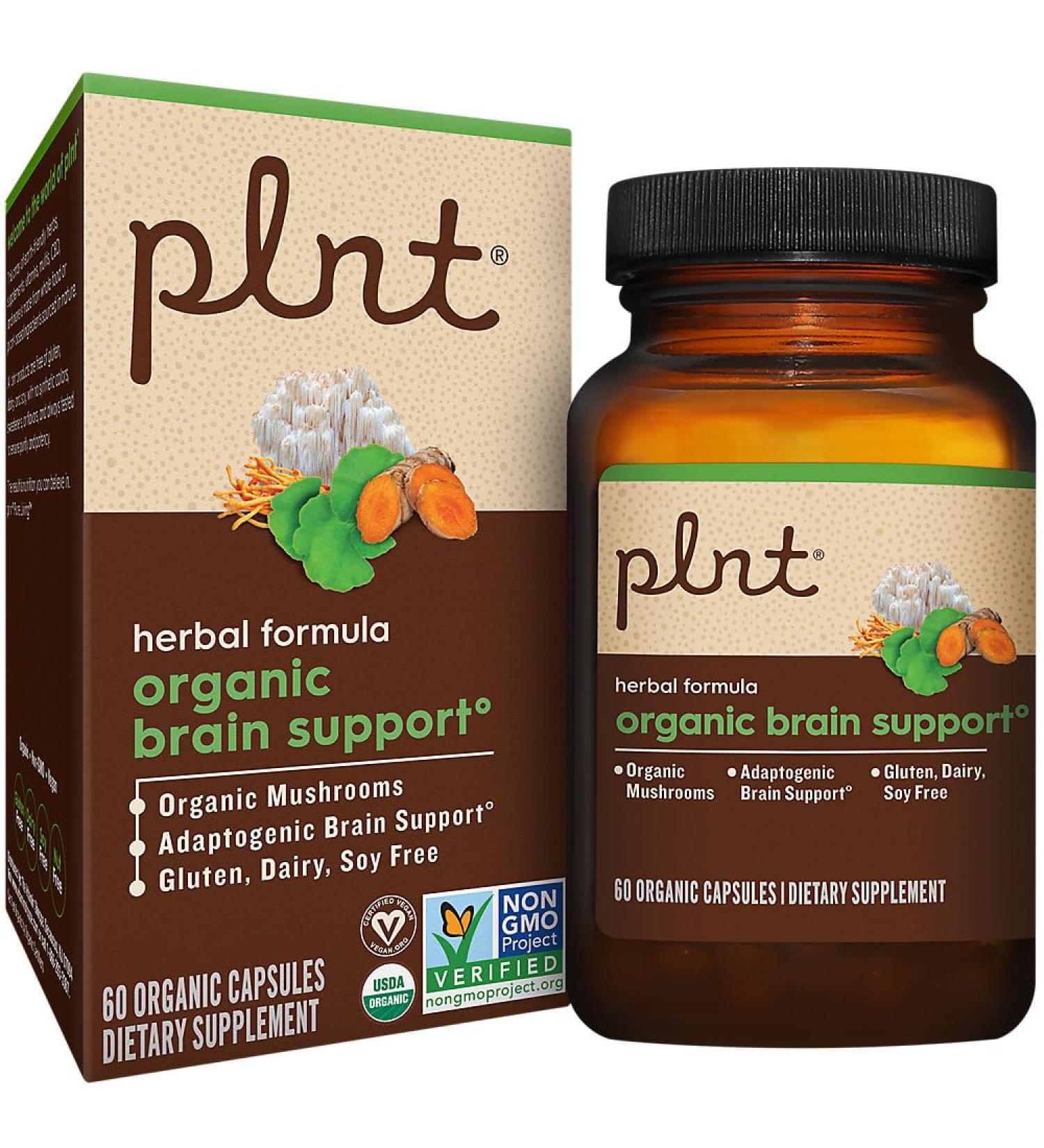 plnt Organic Brain Health Support - Herbal Formula with Organic Mushrooms (60 Capsules) - Buy Online on GoSupps.com