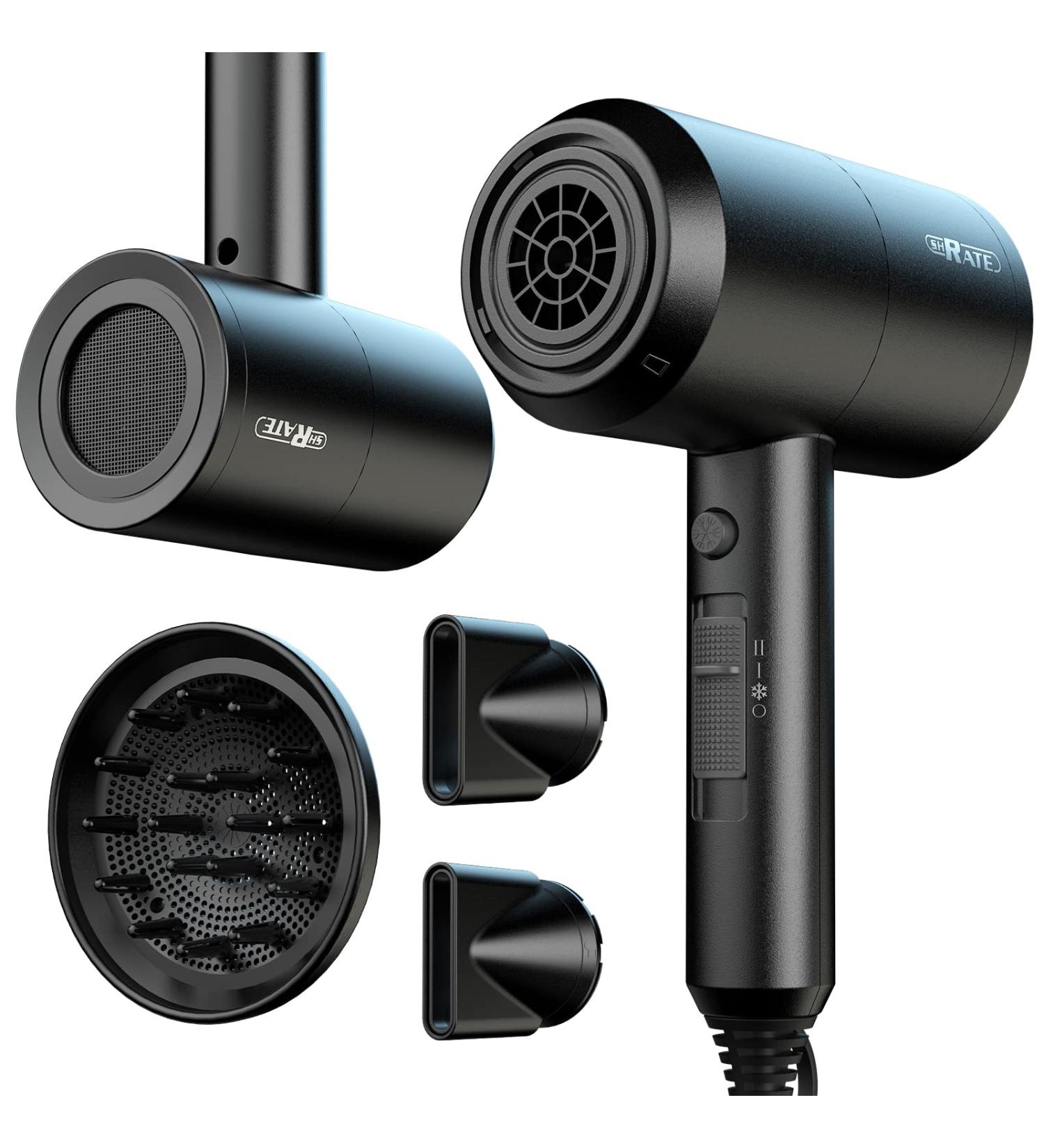SHRATE 1800W Hair Dryer with Diffuser and 2 Nozzles - Negative Ion Technology, Constant Temperature Hair Care, 3 Heat/2 Speed Settings - Ideal for Curly Hair (Black) - Buy Online on GoSupps.com