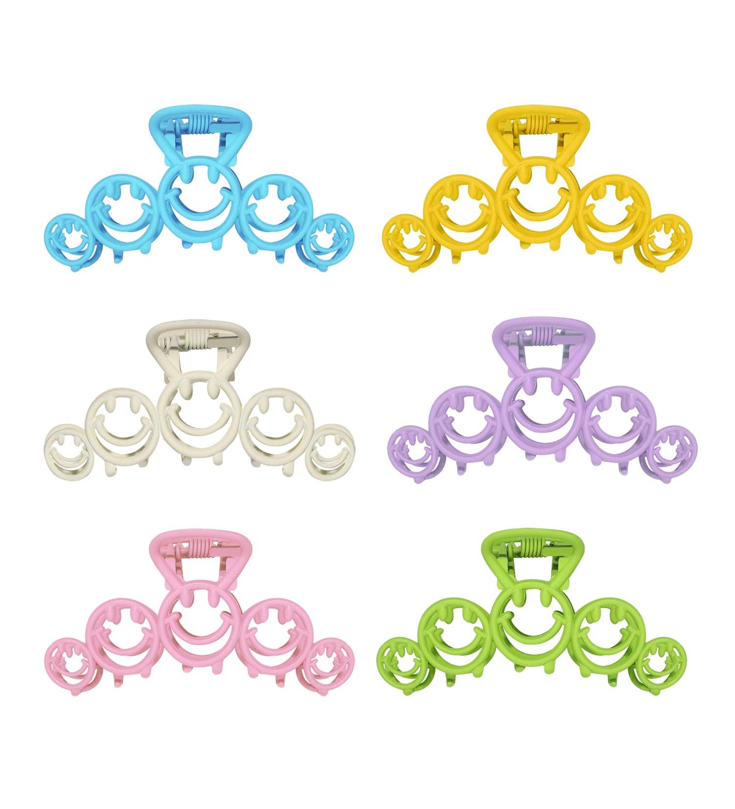 Boderier Smile Face Hair Claw Clips 6 Pack Metal Painted Nonslip Hair Grip for Women Y2K Jaw Clips Strong Holder 6 Colors (Light Colors) - Buy Online on GoSupps.com