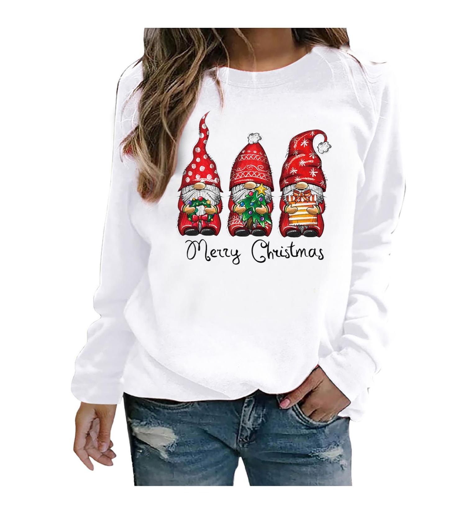Yihaojia Graphic Christmas Sweatshirts for Women 2023 Cute Print Xmas Tees Casual Long Sleeve Crewneck Pullover Blouse White#3 Large - Buy Online on GoSupps.com