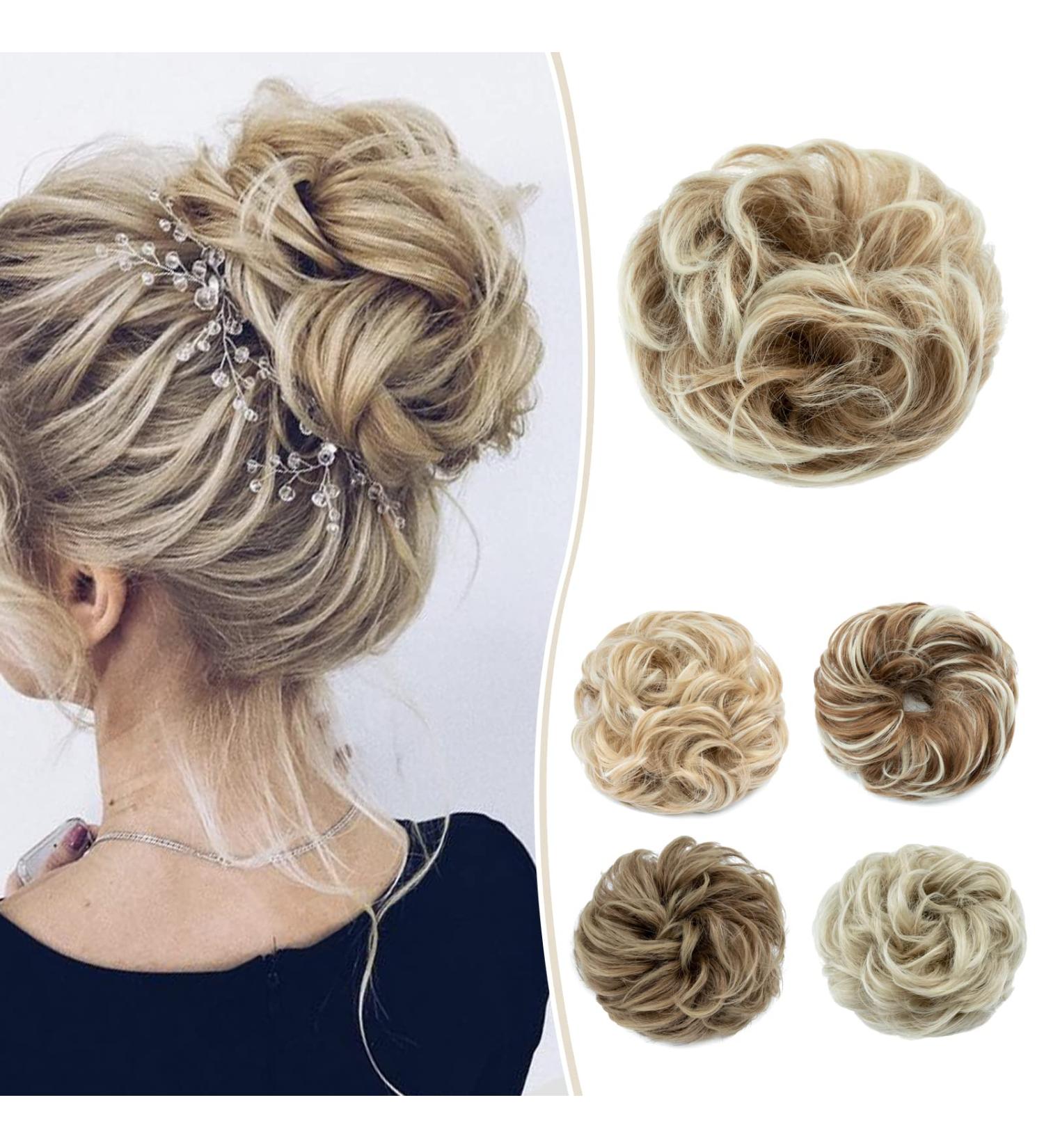 Silk-Co Hair Part with Rubber Band - Wavy Soft Dutt Extensions for Messy Buns - Honey Brown Ombre & Bleach Blonde - 55g Thickening Hair Solutions - Buy Online on GoSupps.com