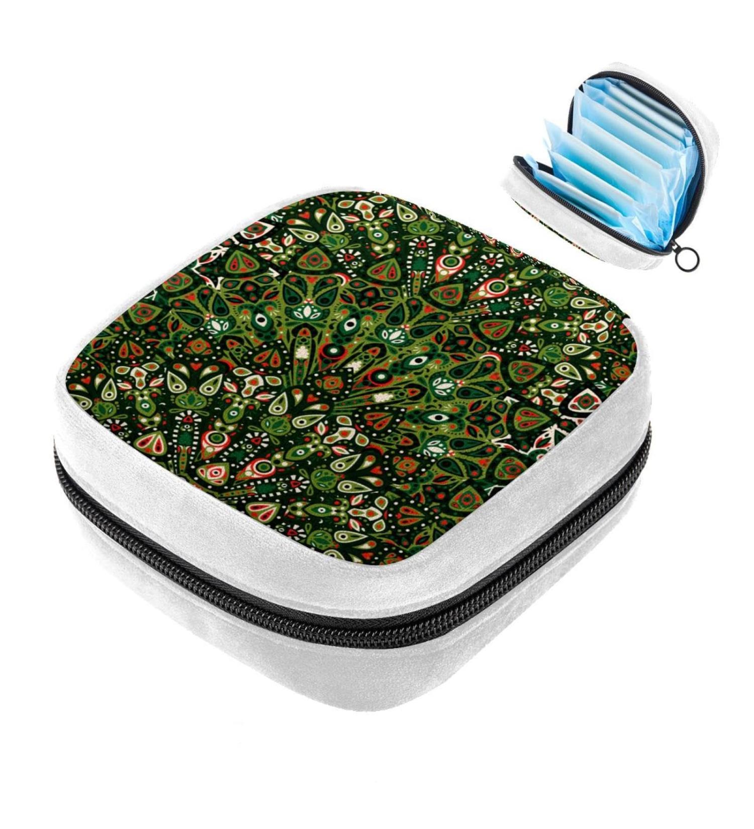 Boho Style Green Sanitary Napkin Storage Bag | Period & Tampon Organizer | Makeup & Pad Pouch - Color 4792 - Buy Online on GoSupps.com