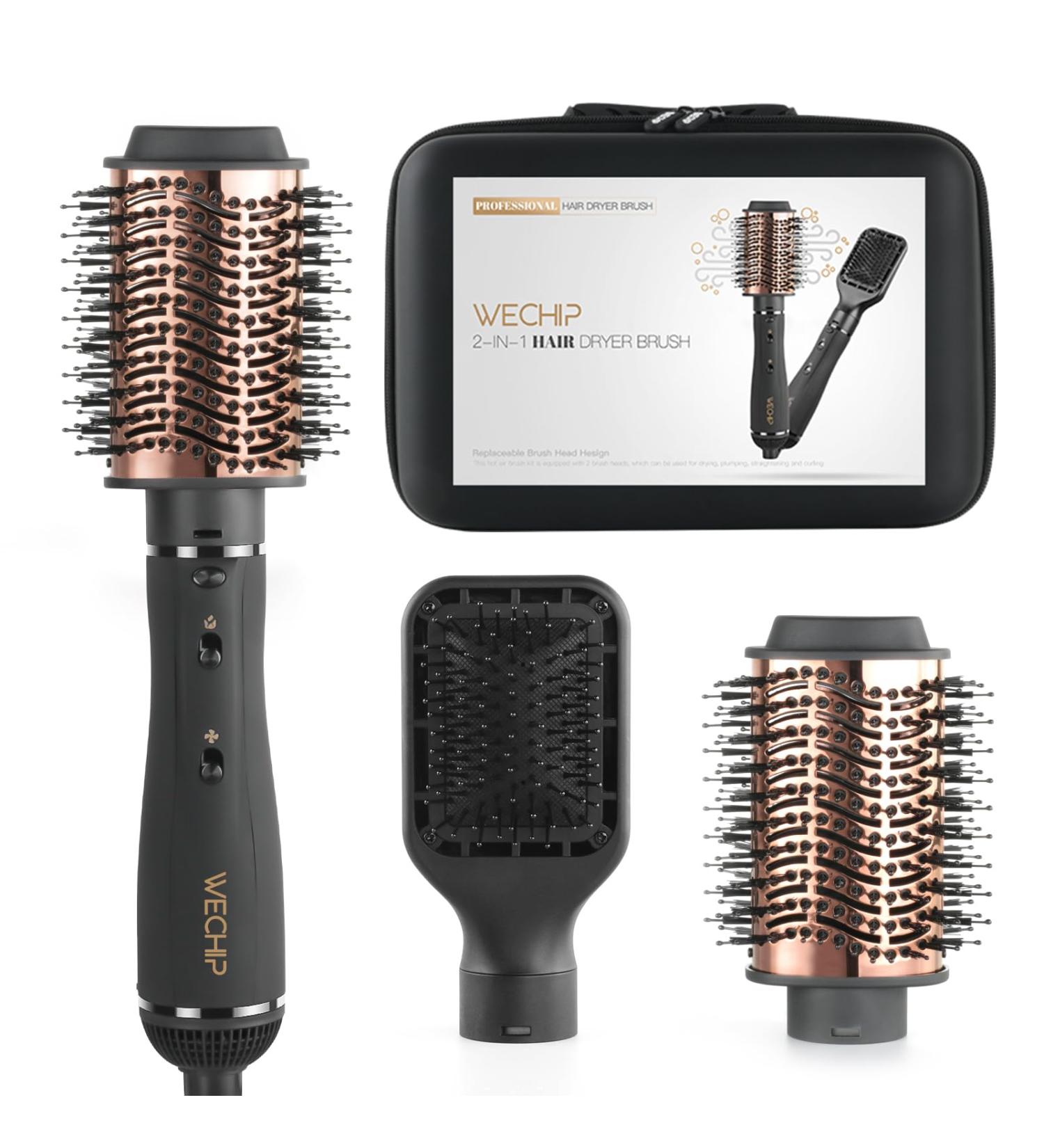 WeChip 2 in 1 Hot Air Brush - Detachable Hair Dryer & Ceramic Ionic Blow Dryer for Drying Straightening & Curling – 3 Temp Settings - Buy Online on GoSupps.com
