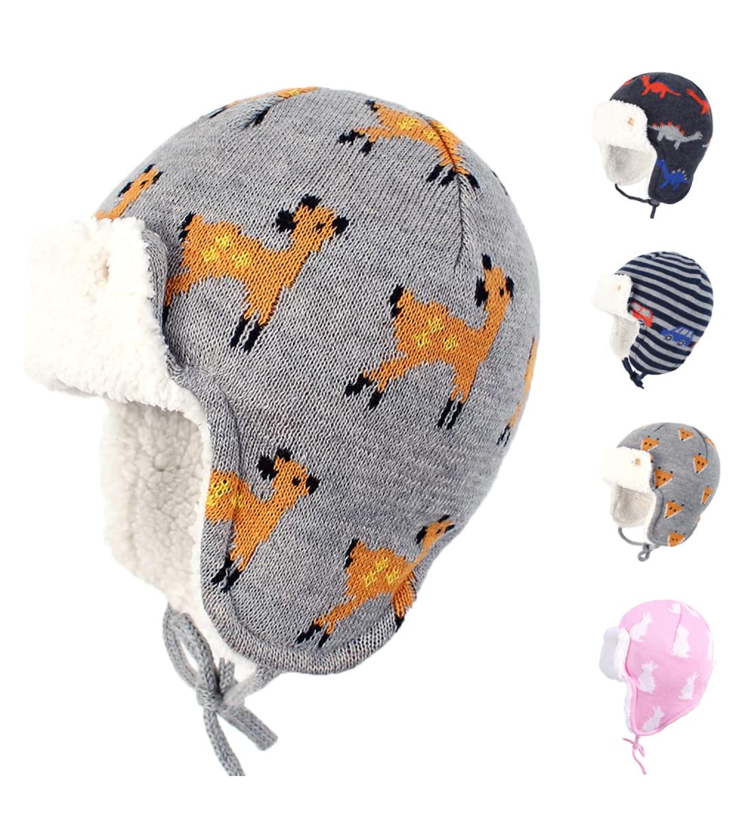 Kids Winter Beanie Hat with Animals Earflap, Fleece Lining - Deer Design, 2-4 Years - Buy Online on GoSupps.com