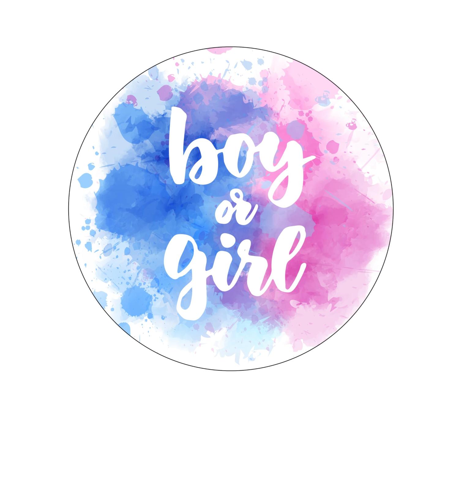 Orange Trading Dartmouth LTD A4 Edible Decor Icing Sheet Gender Reveal Boy or Girl Themed 7-8" Circle Cake Topper Decoration - Great for larger cakes