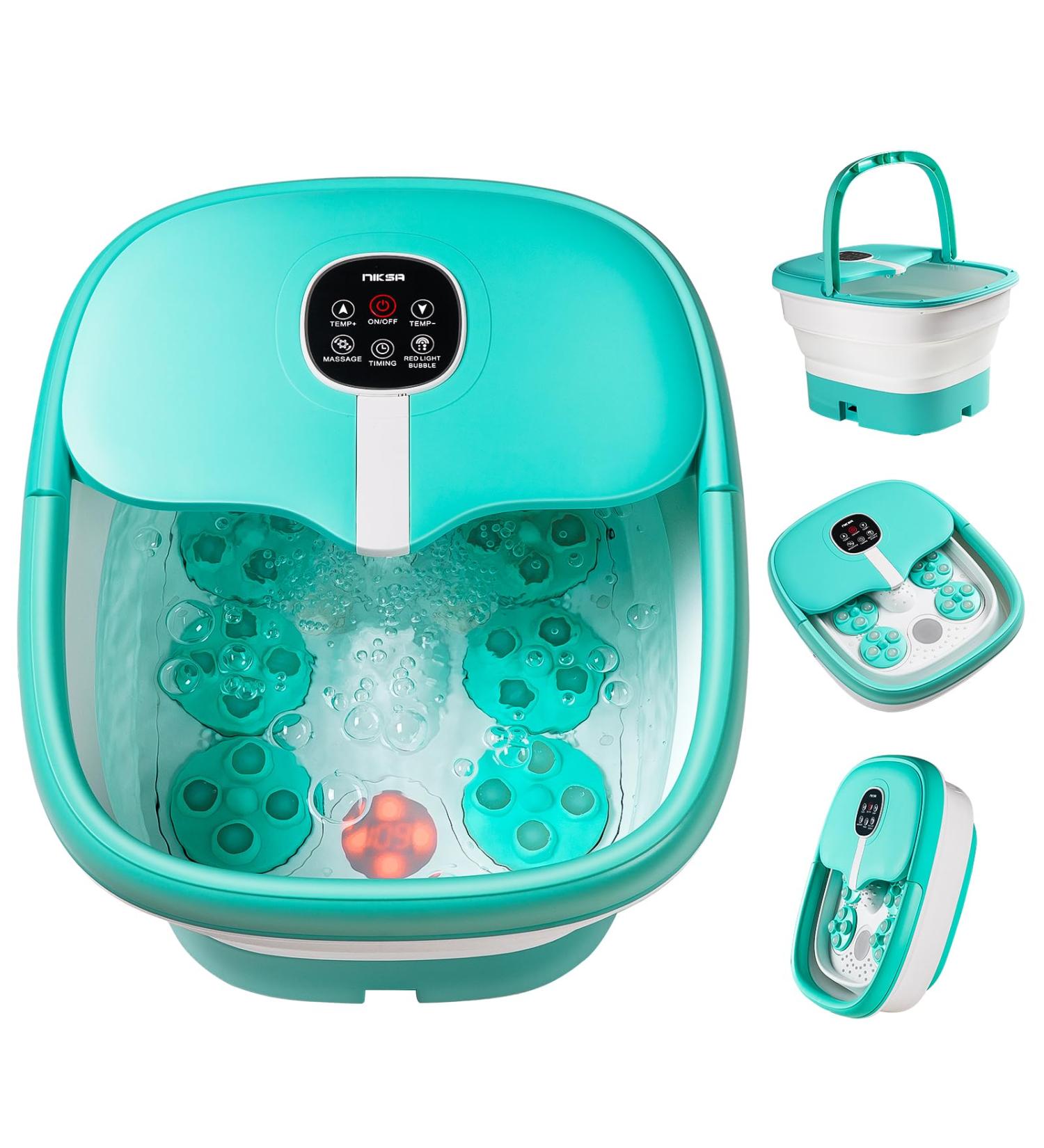 Niksa Collapsible Foot Spa Bath Massager - Heated Bubbles 6 Shiatsu Motors & Temperature Control - Pedicure Pedicure Tub with Acupressure Points for Stress Relief - Green - Buy Online on GoSupps.com
