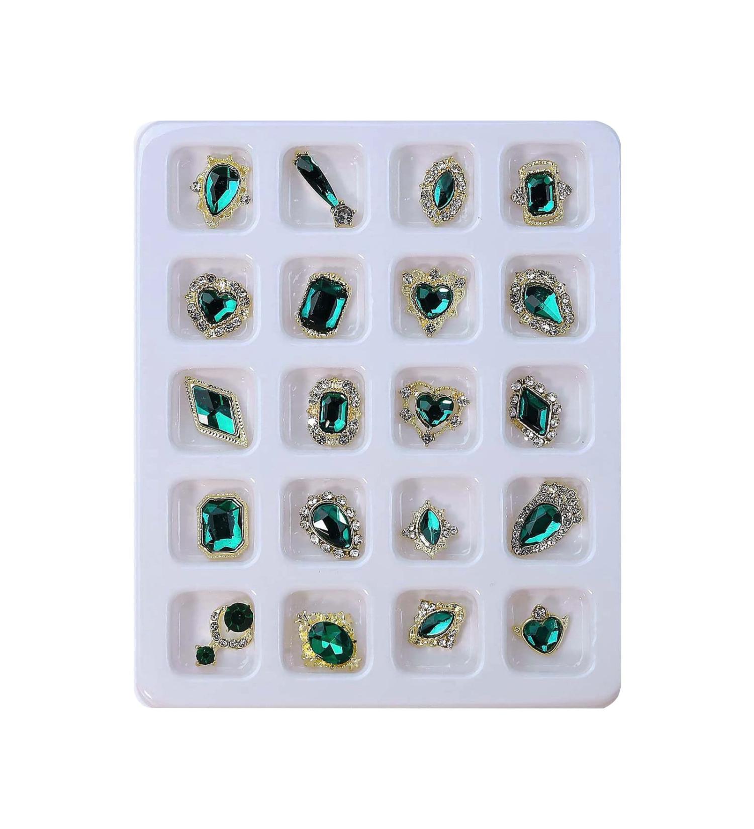 Worparsen Manucure Charm accrocheur Nail Art Strass Ornement Ongle Design Trois Dimension Vert