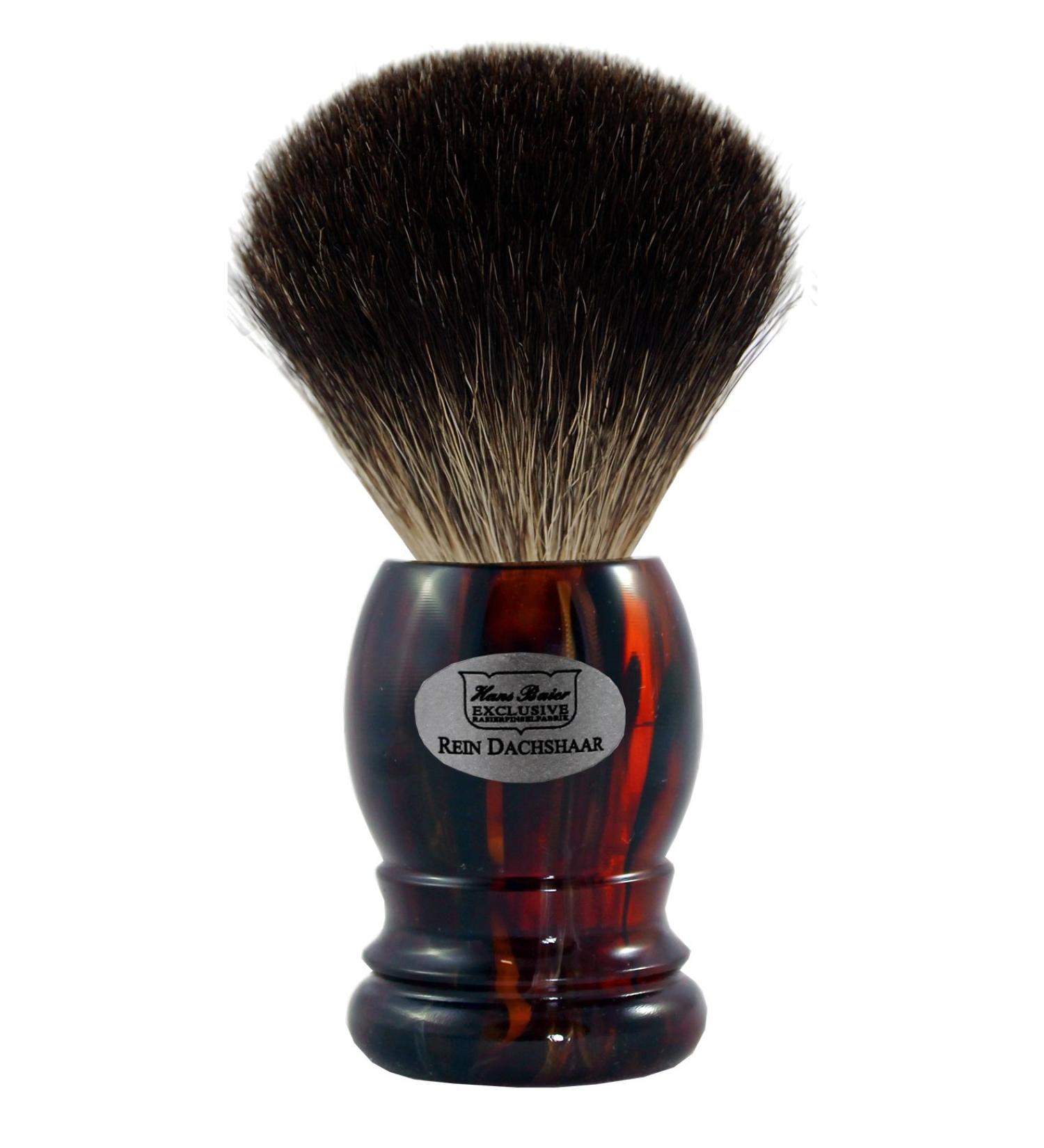 Hans Baier Exclusive Shaving Brush Real Grey Badger - Handle Plastic Havana