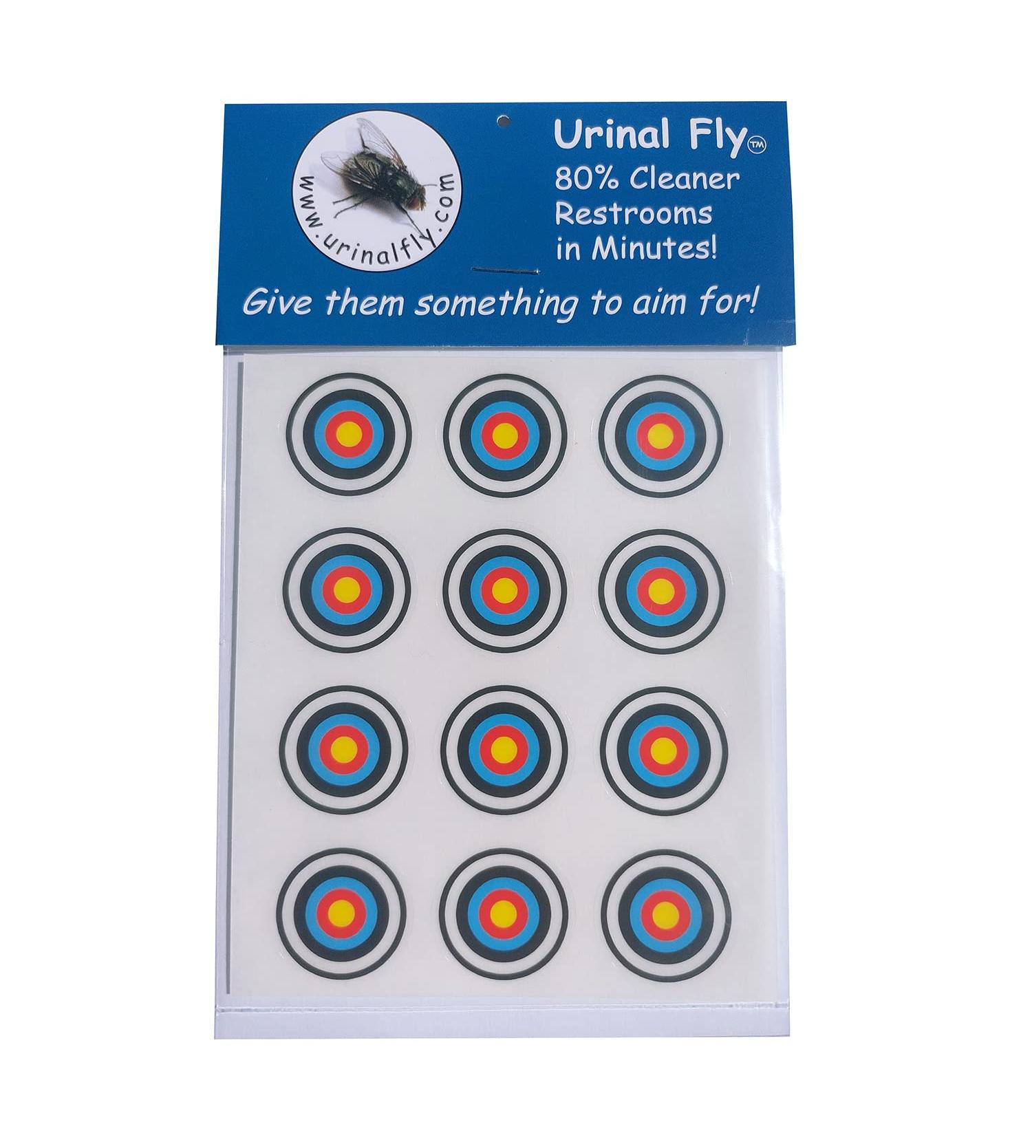 New Urinal Fly Toilet Stickers 12 Pack | Black Blue Red Yellow Bullseye | 80% Cleaner Bathrooms in Minutes - Buy Online on GoSupps.com