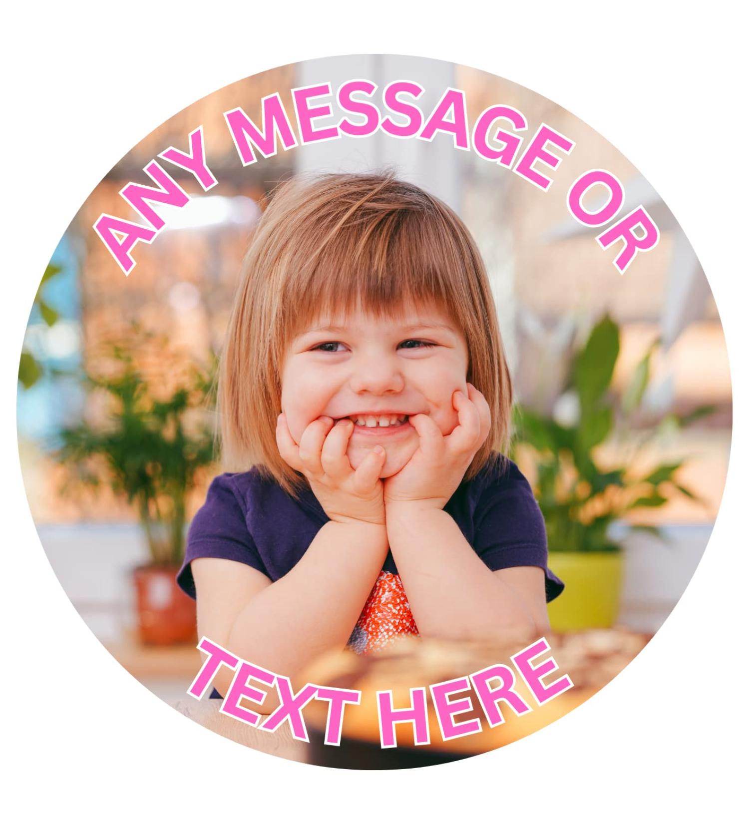 Your Own Image Coloured Text Any Size (4in - 8in) Personalised Edible Cake Topper Premium Icing Decoration (Pink Text) - Buy Online on GoSupps.com