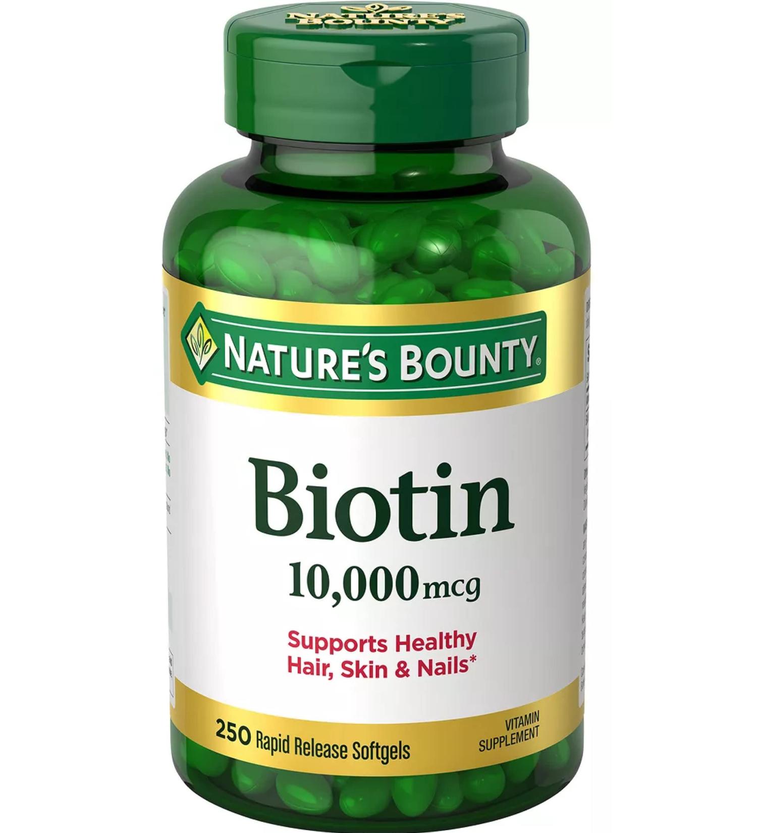 Nature's Bounty Biotin 10,000 mcg - 250 Rapid Release Softgels | Hair, Skin, and Nail Support - Buy Online on GoSupps.com