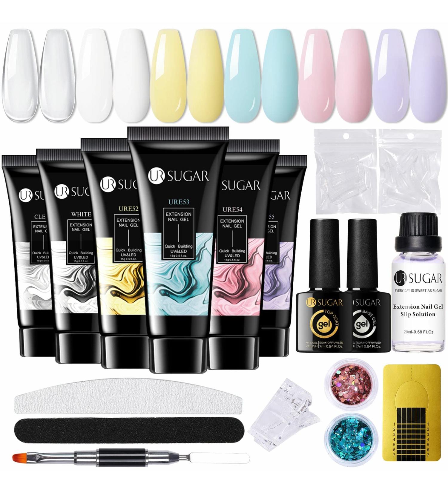 UR SUGAR Pastel Poly Extension Gel Nail Kit - 6 Summer Colors | Acrylic Gel Builder Set with Slip Solution & Manicure Tools - Buy Online on GoSupps.com