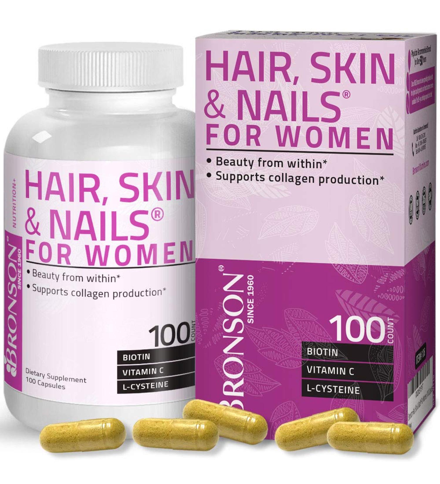 Bronson Hair Skin & Nails Biotin Supplement - Extra Strength Formula for Women - 100 Capsules - Buy Online on GoSupps.com