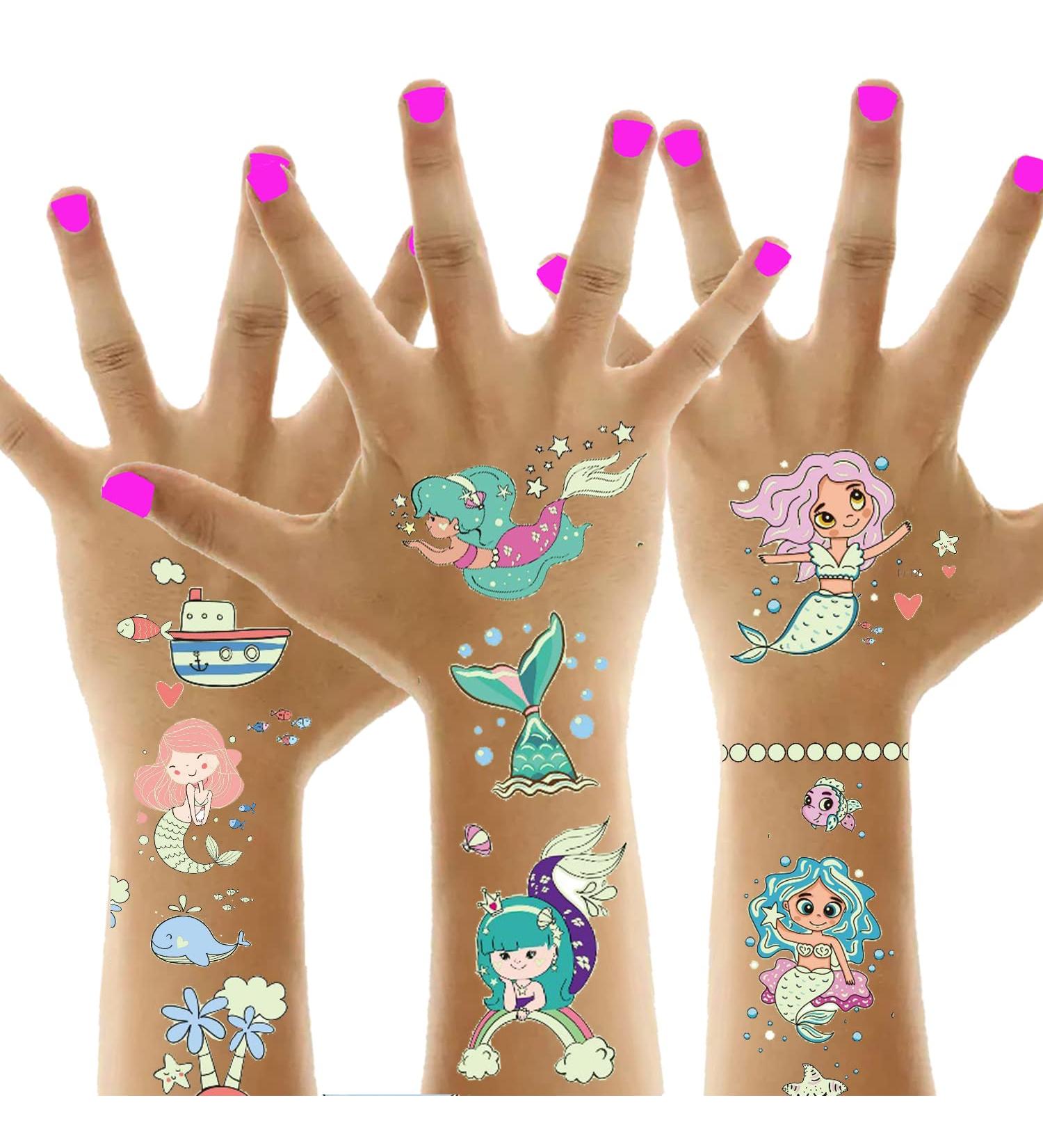 Tazimi Luminous Mermaid Temporary Tattoos for Kids - Glow Stickers Party Favor - 12 Sheets for Girls - Buy Online on GoSupps.com
