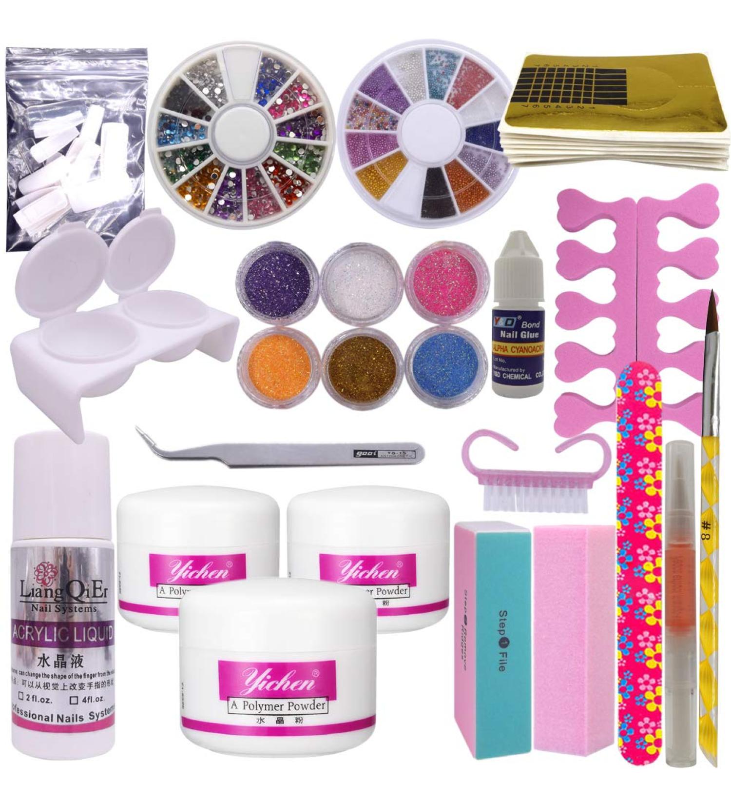Warm Girl Complete Nail Art Kit - Acrylic Glitter Powder Liquid Tip Brush & Glue Set for Stunning Nail Designs | International Shipping Available - Buy Online on GoSupps.com
