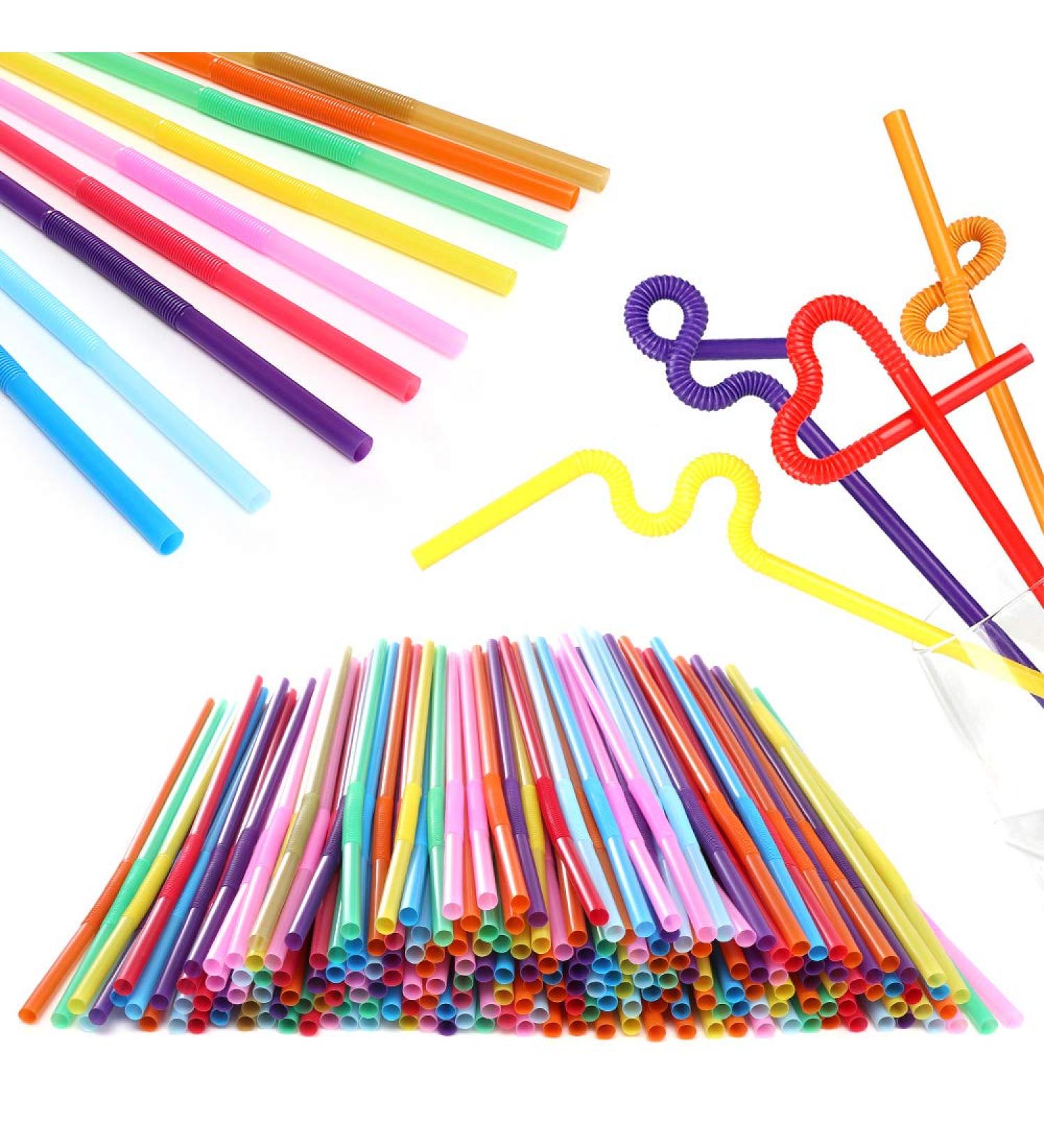 Flexible Straws Happybase 200pcs Colorful Disposable Plastic Long Plastic Drinking Straws(0.23'' Diameter and 10.2" Long) - Buy Online on GoSupps.com