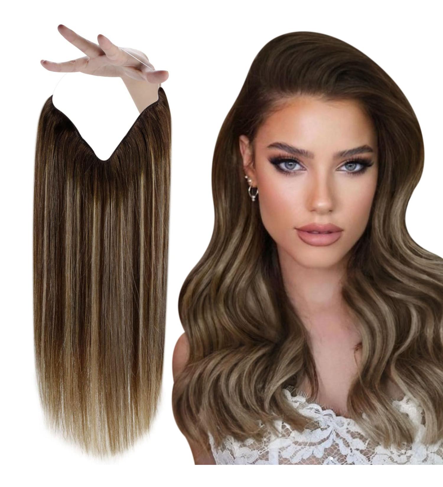 Vivien Wire Extensions | Real Remy Hair Balayage #4/27/4 - Chocolate Brown & Caramel Blonde - 45cm - Buy Online on GoSupps.com
