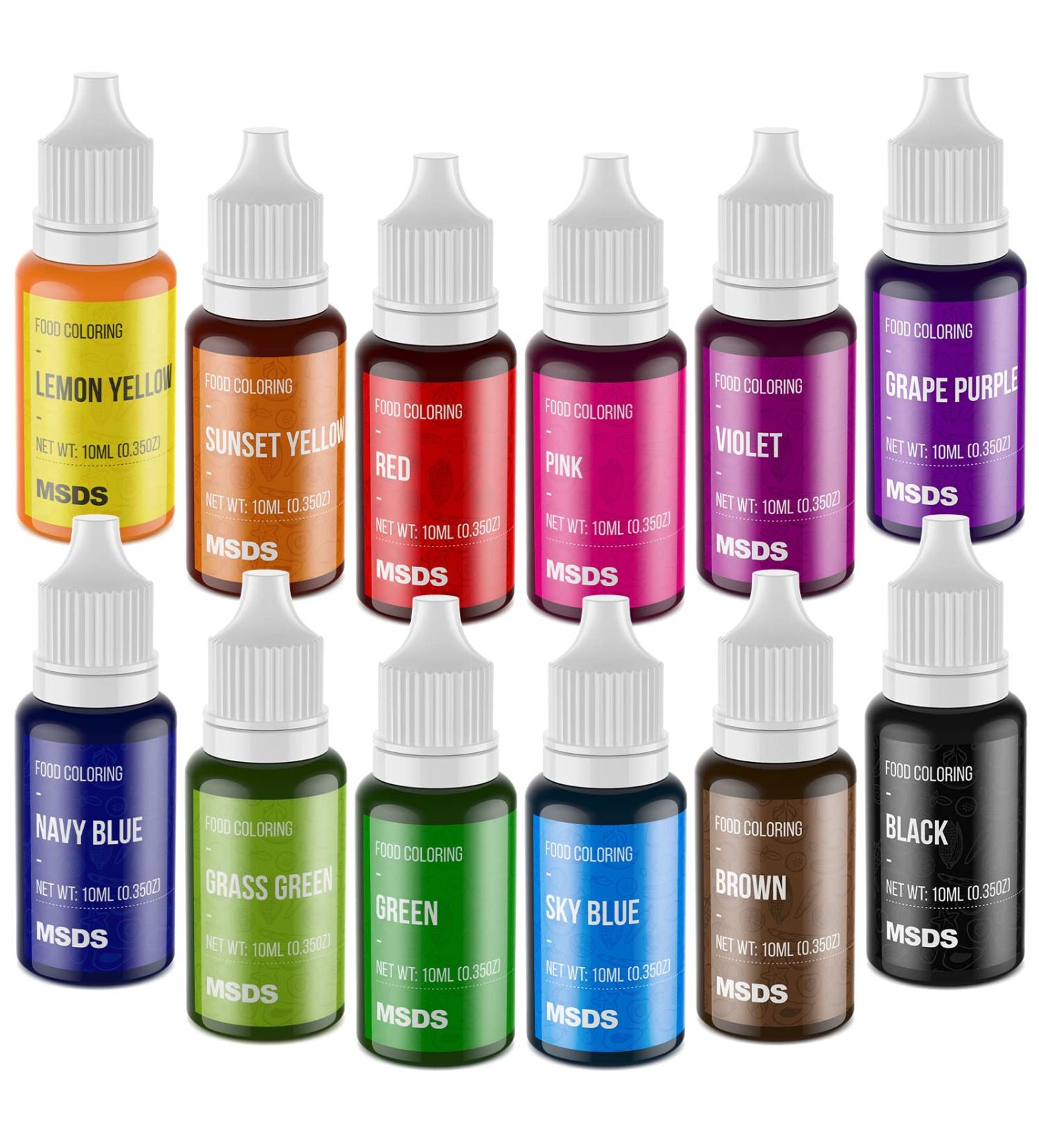Cherrysea 12 Color Food Grade Liquid Dye Set for Cake Decorating, Baking, Easter Eggs - 10ml Bottles (Pack of 12) - Vibrant & Tasteless Food Coloring Kit - Buy Online on GoSupps.com