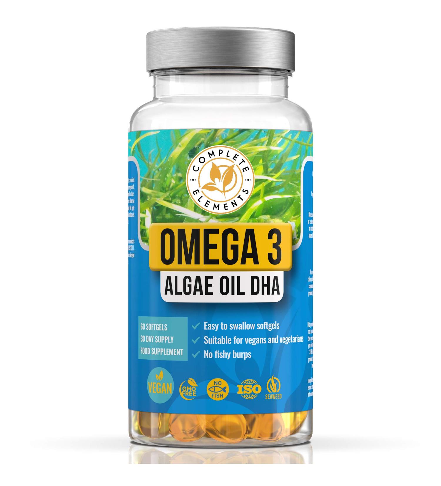 Vegan Omega-3 Algae Oil Capsules - Sustainable Alternative to Fish Oil | 60 High Strength Capsules with 400mg DHA & Vitamin E | Vegetarian Essential Fatty Acids from UK Small Family Company - Buy Online on GoSupps.com