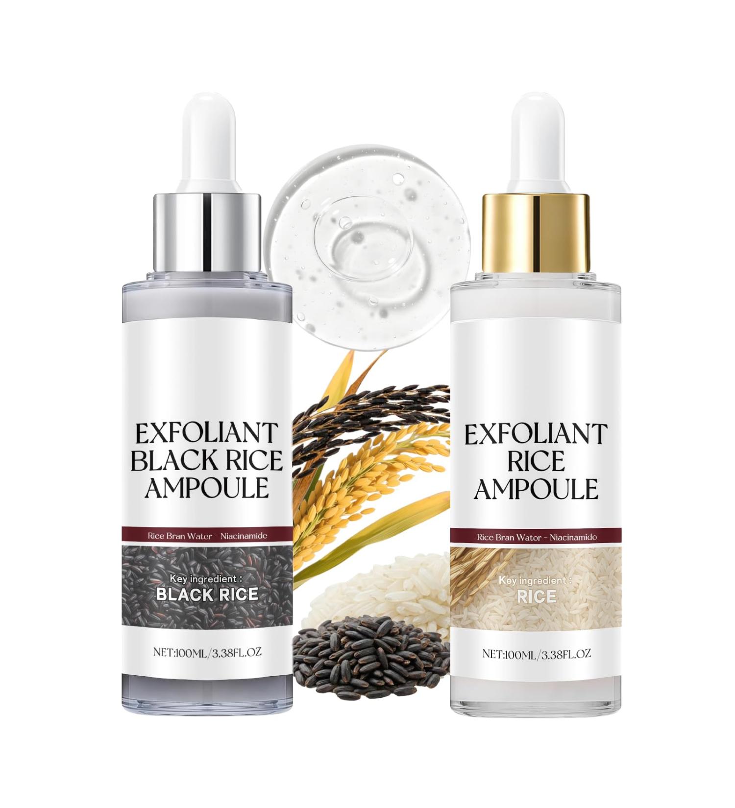 Glow Rice Ampoule Peel Shot Duo Set - 2 Pack Black and White Gentle Face Exfoliator for Clear Smooth Skin, Pore Minimizer with BHA Salicylic Acid and Niacinamide, 3.38 Fl Oz Each - Buy Online on GoSupps.com