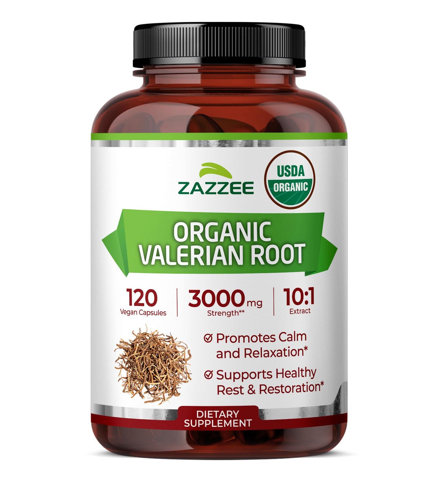 Zazzee USDA Organic Valerian Root 10:1 Extract 3000 mg Strength 120 Vegan Capsules 4 Month Supply Valeriana officinalis 10X Potency 100% Vegetarian All-Natural Non-GMO Made in The USA - Buy Online on GoSupps.com