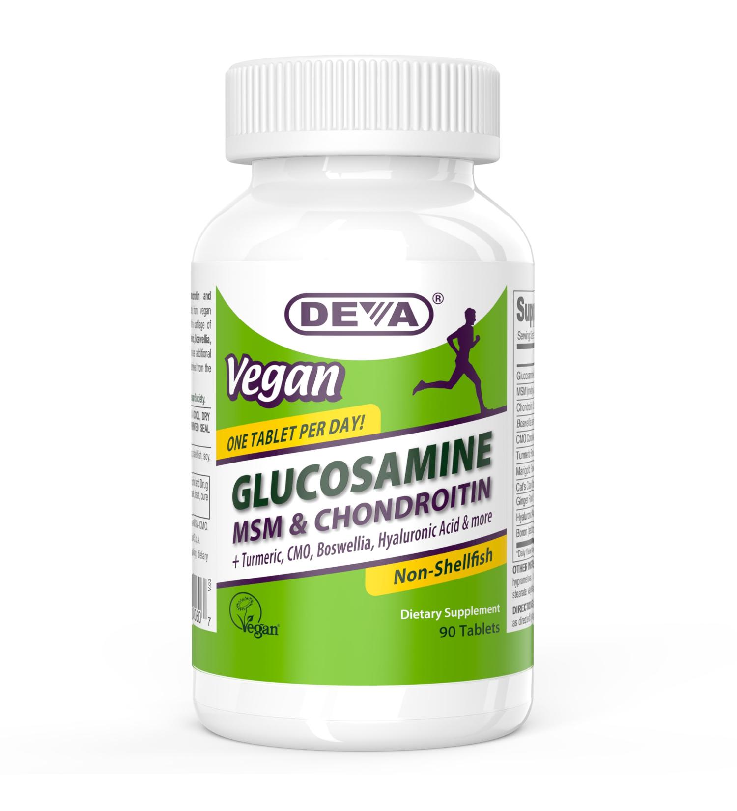 DEVA Vegan Glucosamine MSM & Chondroitin + Turmeric CMO Boswellia Hyaluronic Acid & More Improved Non-Animal Formula 90 Tablets 90 Count (Pack of 1) - Buy Online on GoSupps.com