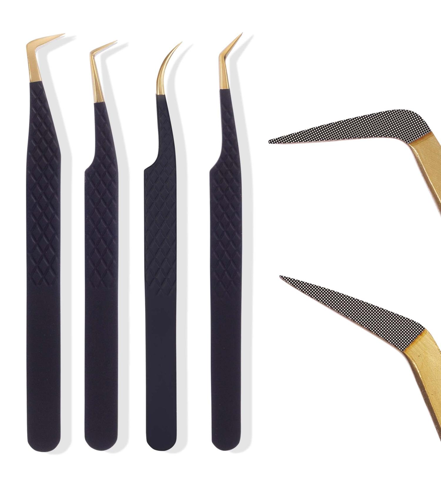 Fiber Tip Lash Tweezers - 4 Pcs Professional Eyelash Extension Kit for Precision Volume Lashes - 90 45 Boot Volume - Black - Buy Online on GoSupps.com