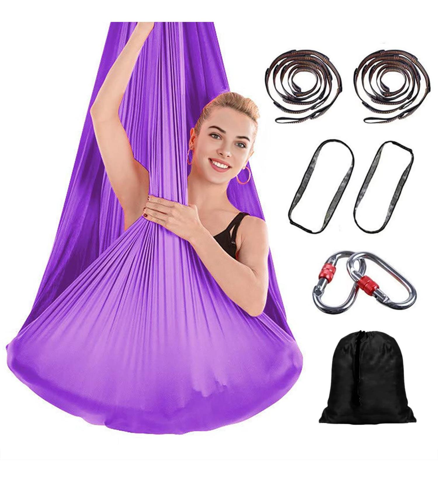 SanQing Aerial Yoga Hammock - Purple Aerial Silk for Antigravity Inversion Exercises | Durable Yoga Starter Kit for All Levels | Home Use - Buy Online on GoSupps.com