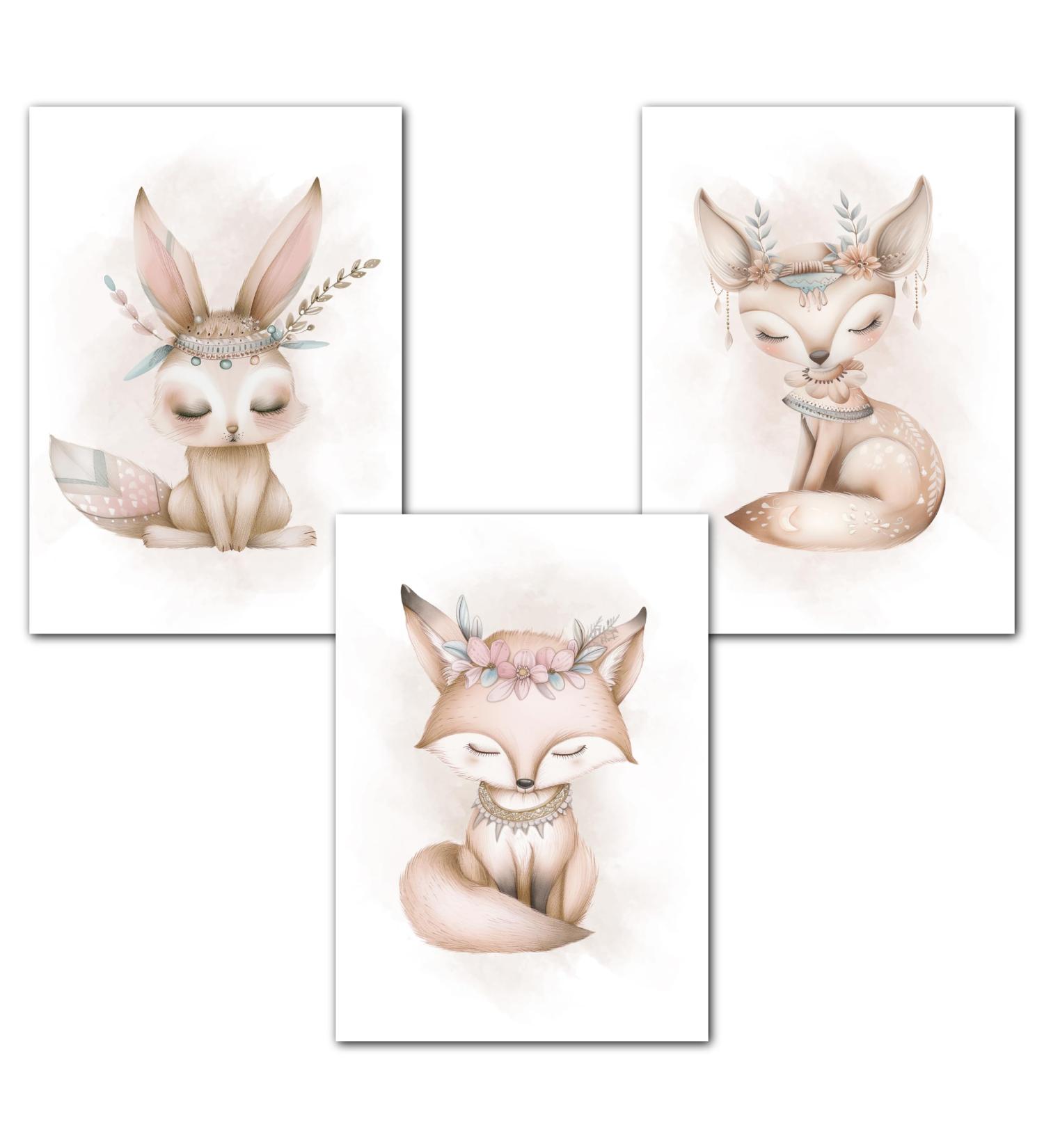 Lavema Baby Room Decoration Poster - Boho Forest Animals Art for Girls | A4 Wall Pictures for Children s Rooms | Beige Nursery Decor - Buy Online on GoSupps.com