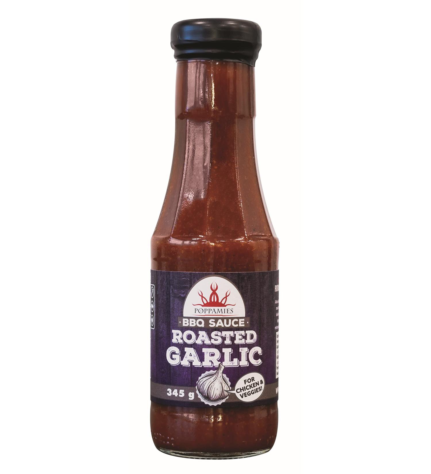 Poppamies Roasted Garlic BBQ Sauce - American Style Barbecue Sauce for all Type of Dishes - Ideal for Slow Food - Baste on the Food at the end of Grilling - 345g - Buy Online on GoSupps.com