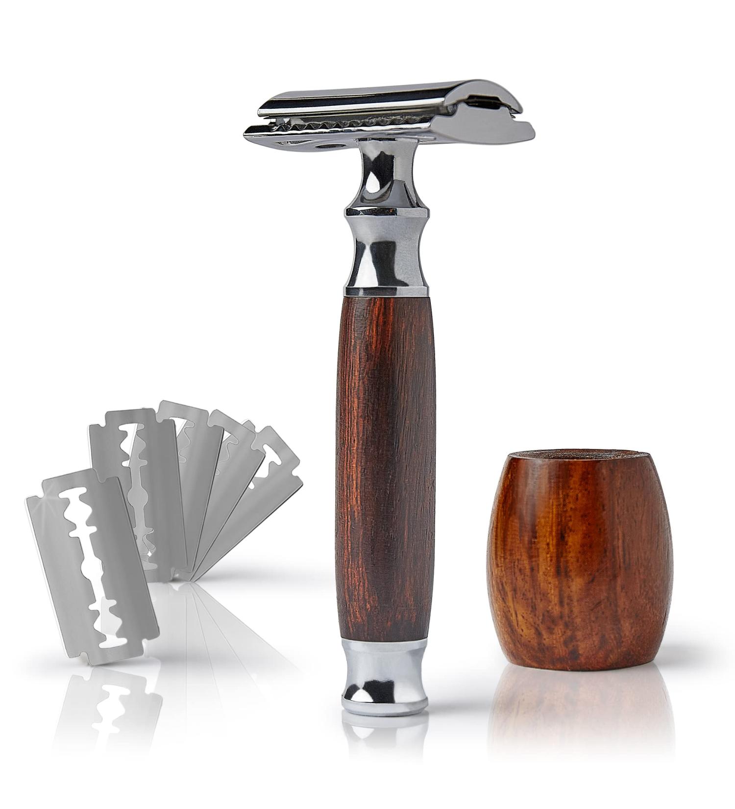 Socialic Razor Plane Set - High-Quality Safety Razor with Wooden Handle 5 Blades & Holder | Gentle Wet Shave & Hair Removal - Buy Online on GoSupps.com