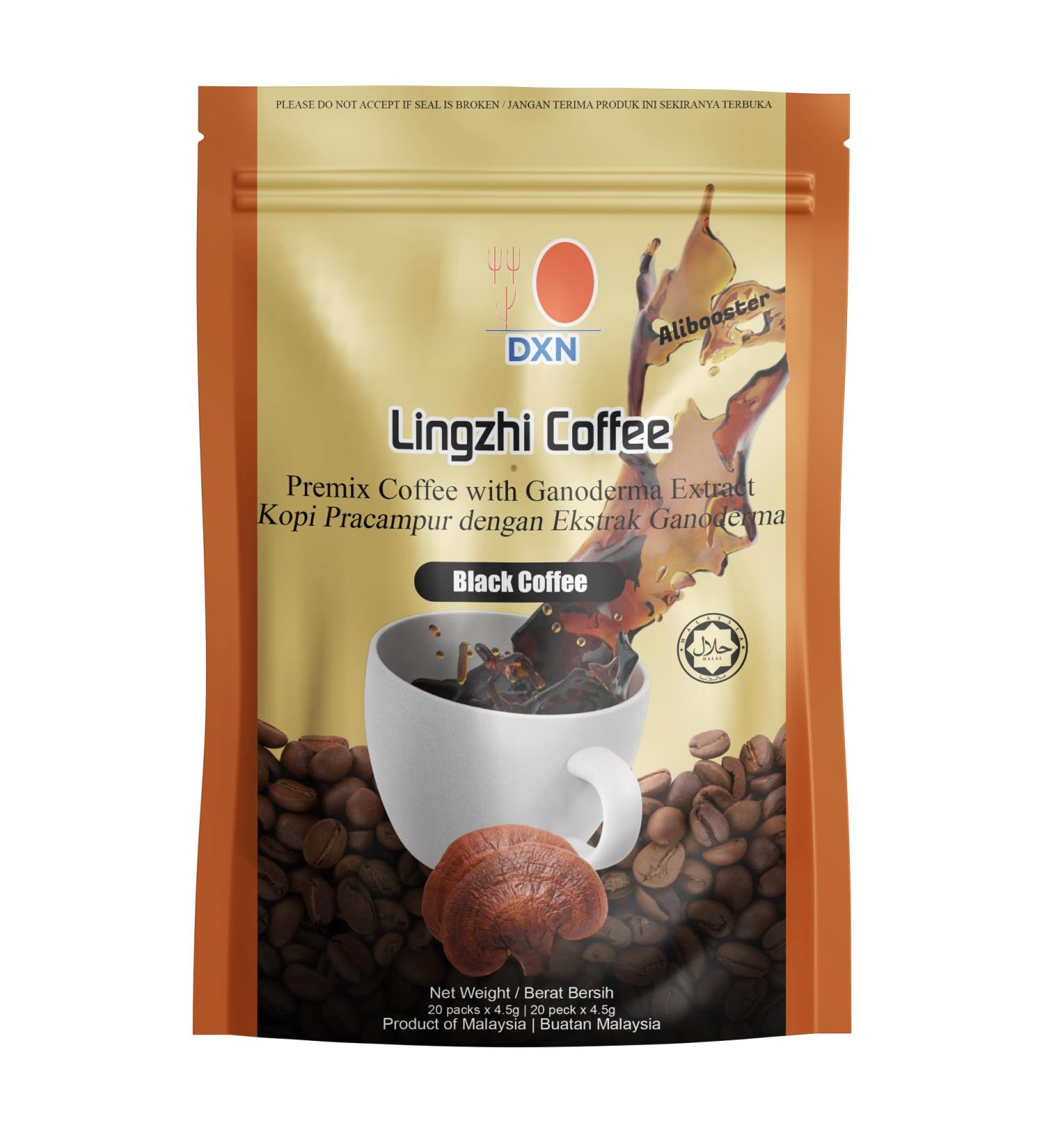 Alibooster DXN BLACK COFFEE Caf noir Lingzhi Reishi - Original - Champignon Ganoderma - 20 sachets x 4.5 grammes - Buy Online on GoSupps.com