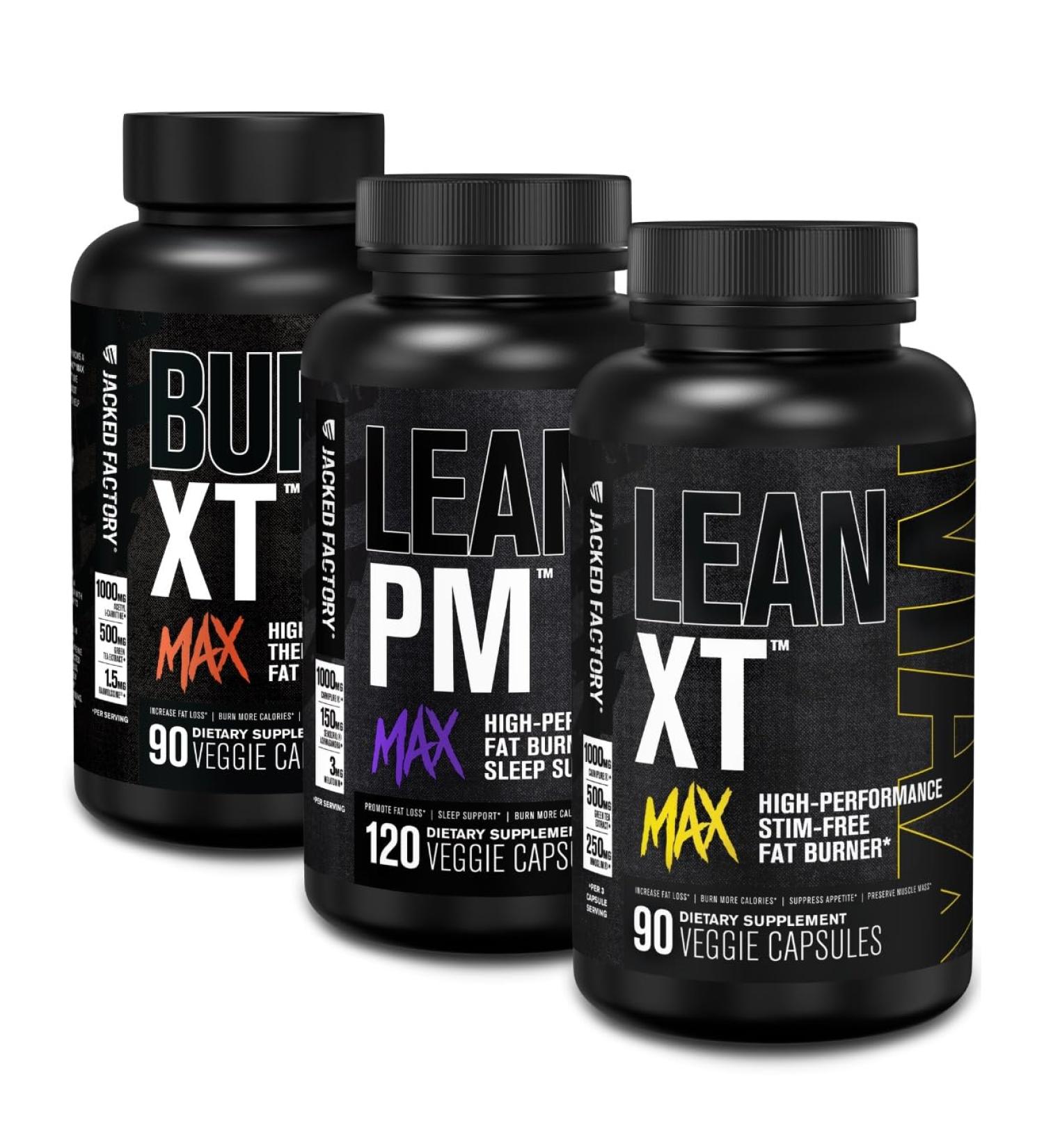 Jacked Factory Burn-XT Max - Thermogenic Fat Burner (90 Capsules) & Lean PM Max - High-Performance Weight Loss (120 Capsules) & Lean-XT Max - High-Performance Stim-Free Fat Burner (90 Capsules) - Buy Online on GoSupps.com