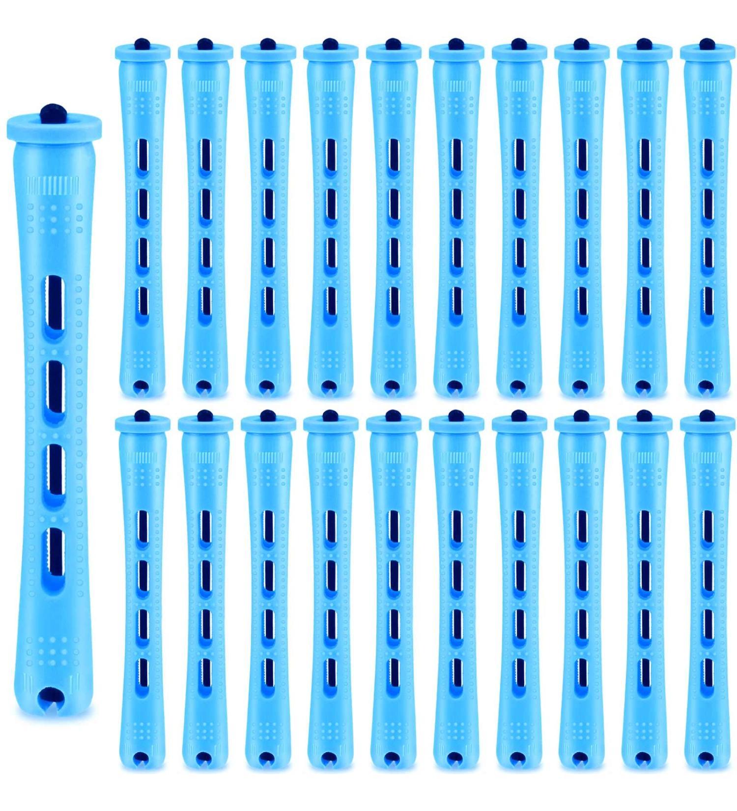 60-Piece Blue Plastic Hair Curlers - Long Permanent Waves Styling Tool (0.35 Inch) | International Shipping - Buy Online on GoSupps.com