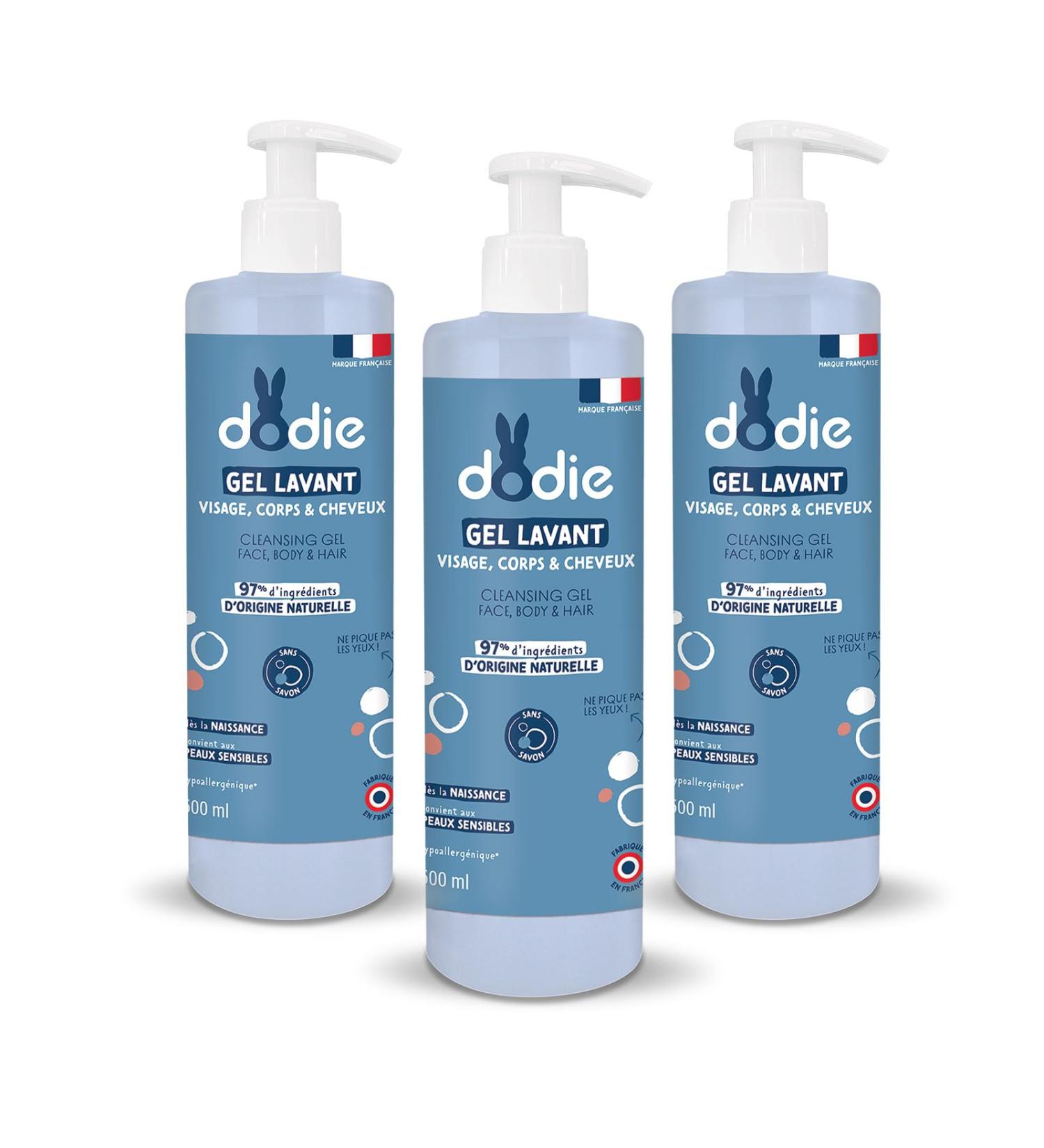 DODIE 3 in 1 Cleansing Gels (3 x 500 ml) - Face Body and Hair Cleanser - 92% Natural Ingredients - Hypoallergenic - Suitable - Buy Online on GoSupps.com