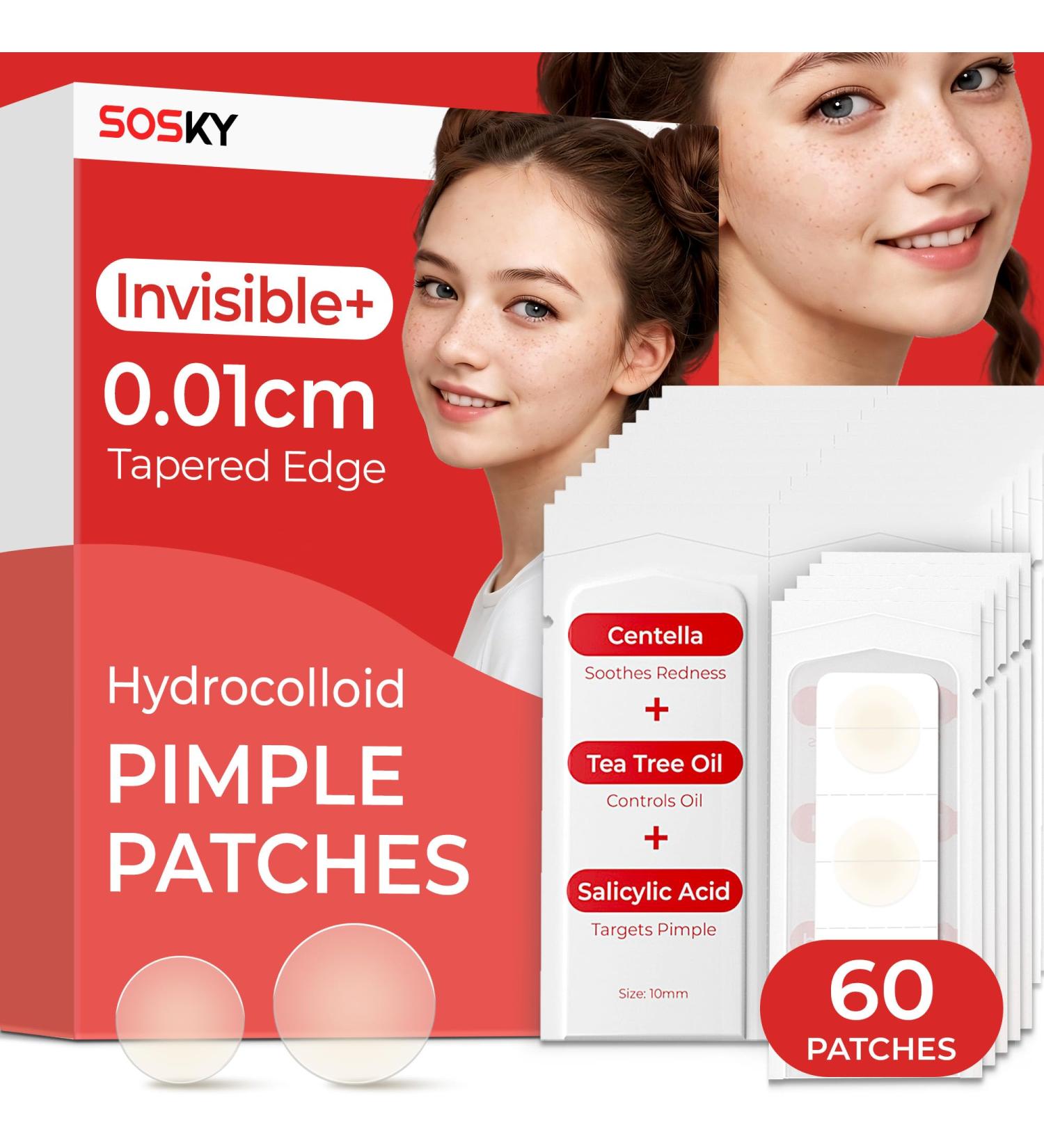 Sosky Pimple Patches - Hydrocolloid Acne Treatment Invisible Zit Stickers with Salicylic Acid 60 Count for Face & Skin Blemishes - Buy Online on GoSupps.com