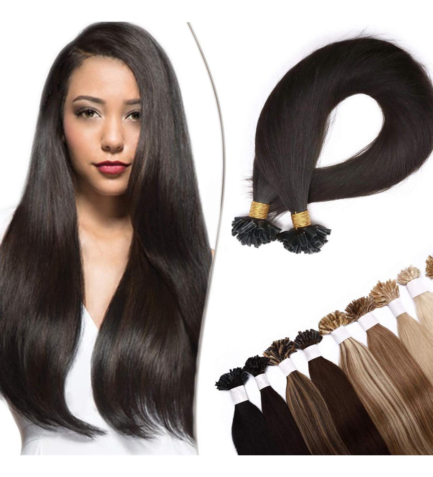 16" Pre Bonded Human Hair Extensions 0.5g*200 Strands #1B Natural Black (100g) - Buy Online on GoSupps.com