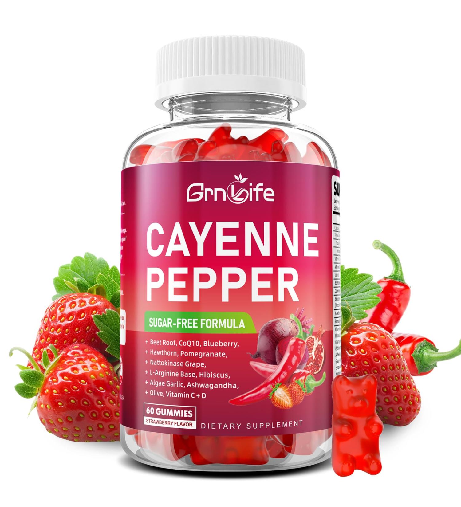 Cayenne Pepper Beet Root Gummies with Beetroot Garlic CoQ10 Hawthorn Berry Grape Seed Extract Olive Leaf Nattokinase Hibiscus Vitamin D Nitric Oxide and Others Support Overall Wellness 60 Count - Buy Online on GoSupps.com