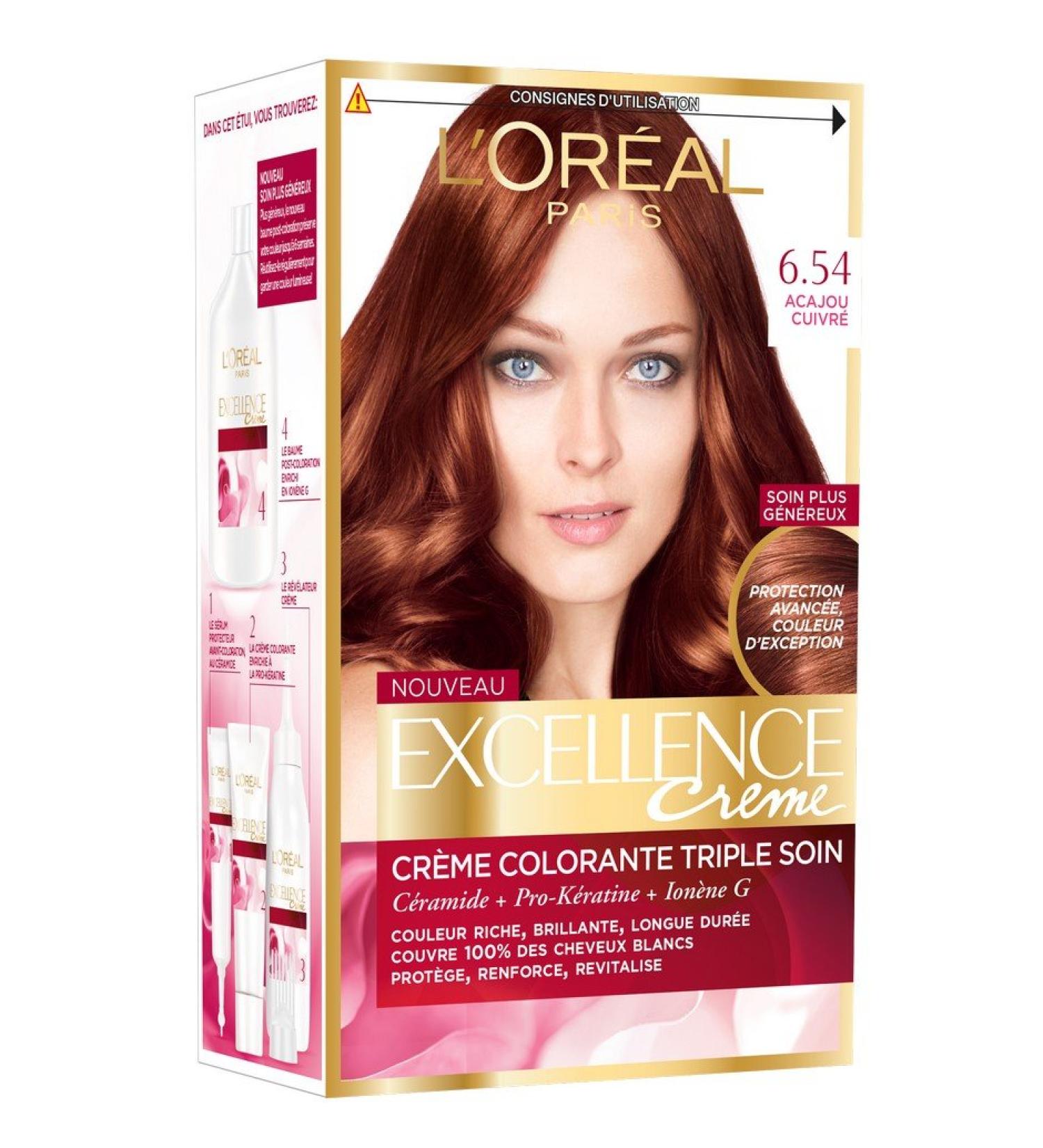 L'Or al Paris Excellence Cream Permanent Hair Colour - Shade: Copper Mahogany (6.54) - Buy Online on GoSupps.com