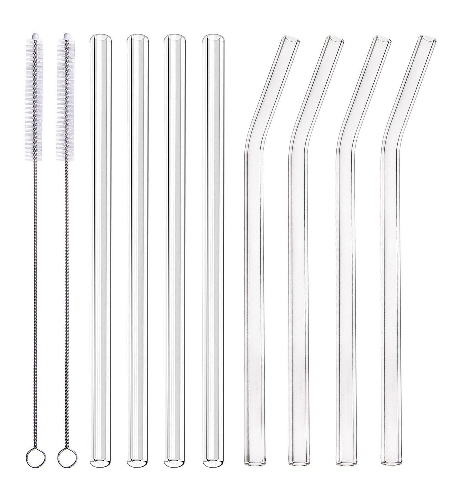 ALINK Glass Smoothie Straws - Pack of 8 | 10x10mm Long Reusable Drinking Straws with Cleaning Brushes - Buy Online on GoSupps.com