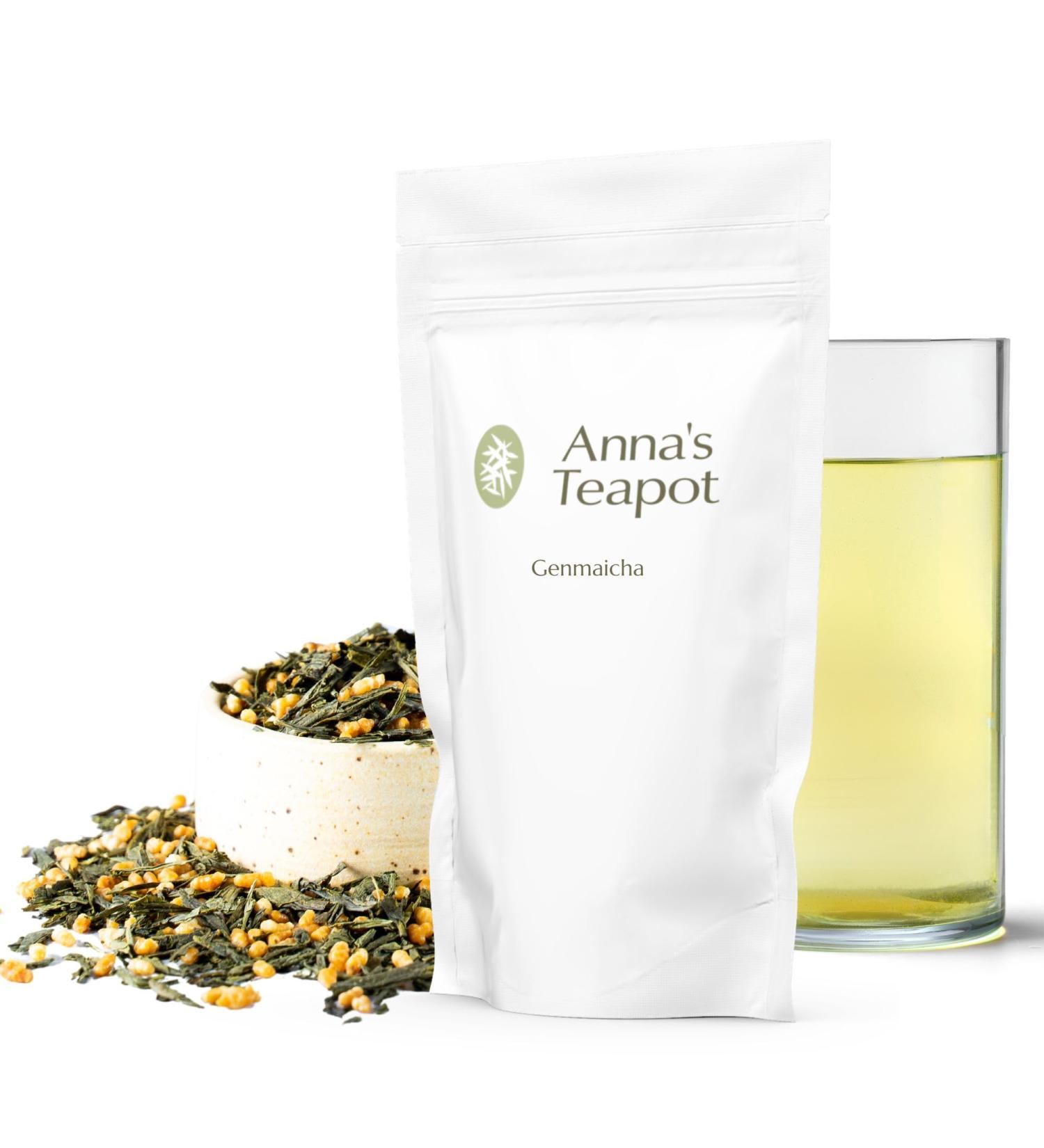 Anna's Teapot Organic Genmaicha Green Tea - Authentic Japanese Loose Leaf Tea with Roasted Rice in a Resealable Bag - 100g - Buy Online on GoSupps.com